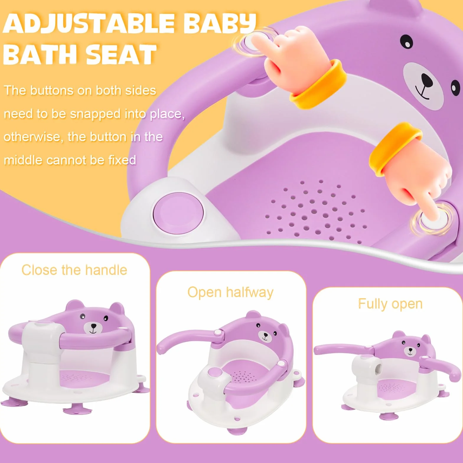 Chaise de Bain pour Bébé 6-24 Mois, Siège de Bain avec Ventouses, Antidérapant Violet