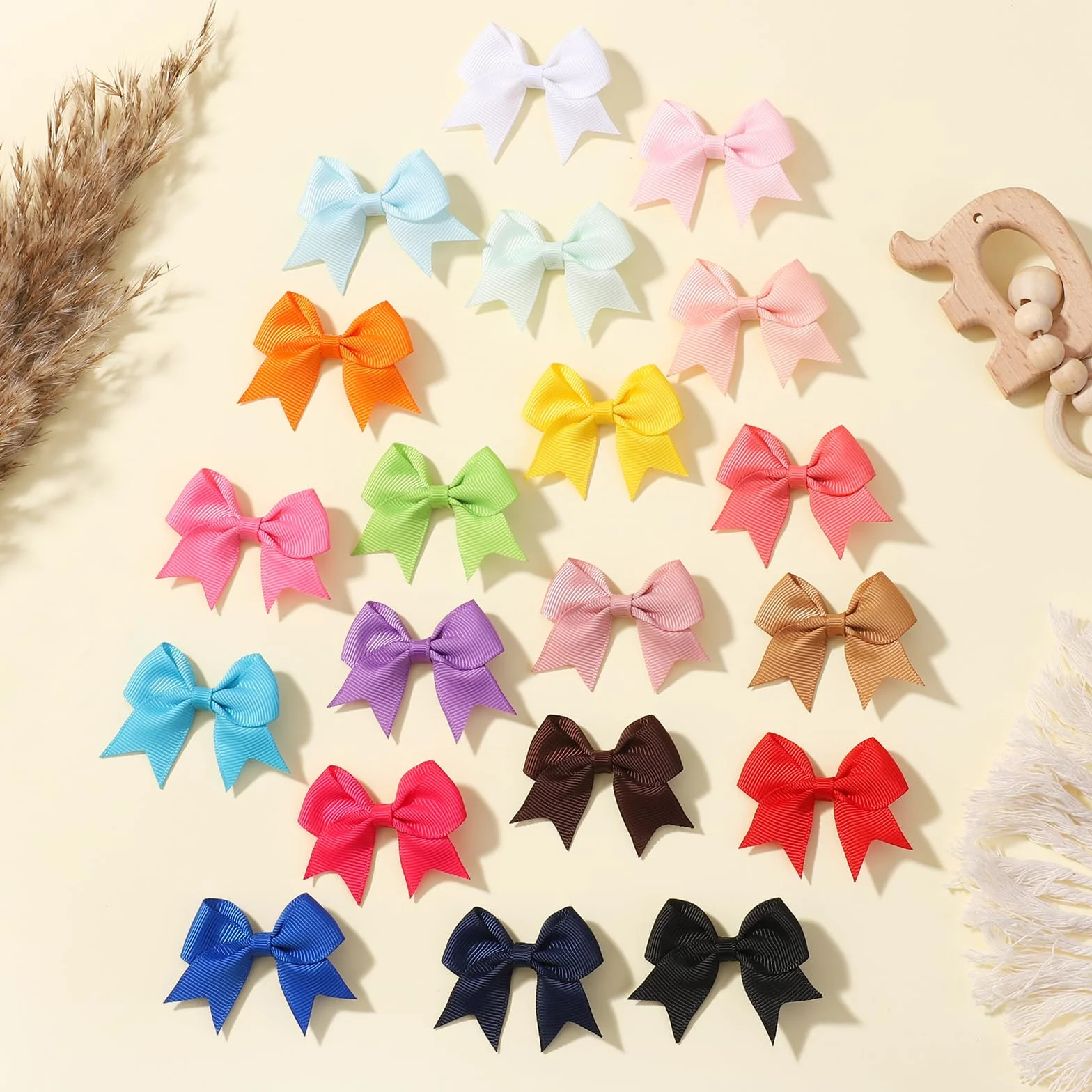 Barrettes à cheveux en ruban gros-grain pour enfants 6 cm Lot de 40