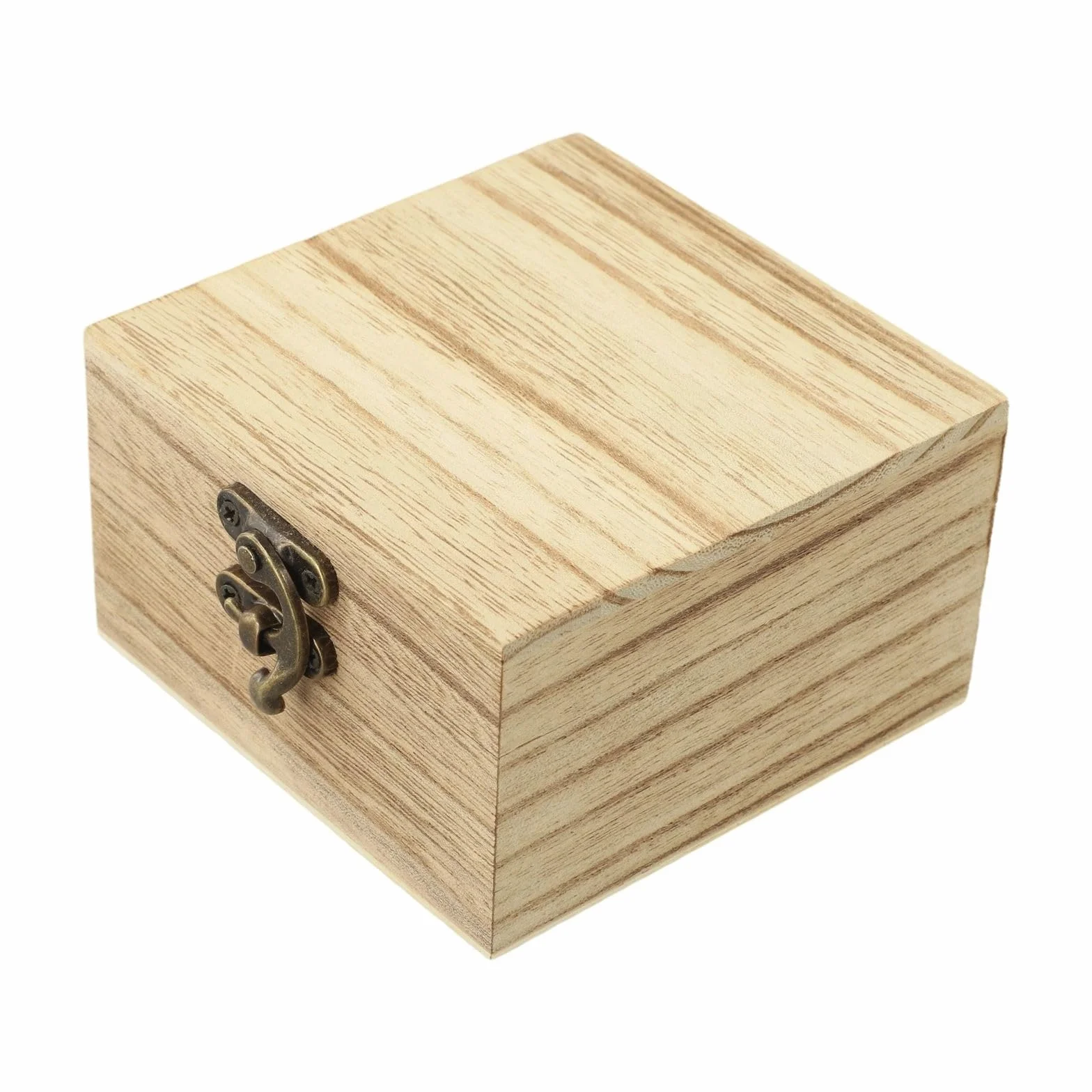 Boîte de rangement vintage en bois de paulownia carrée avec serrure métal 10x10x6 cm