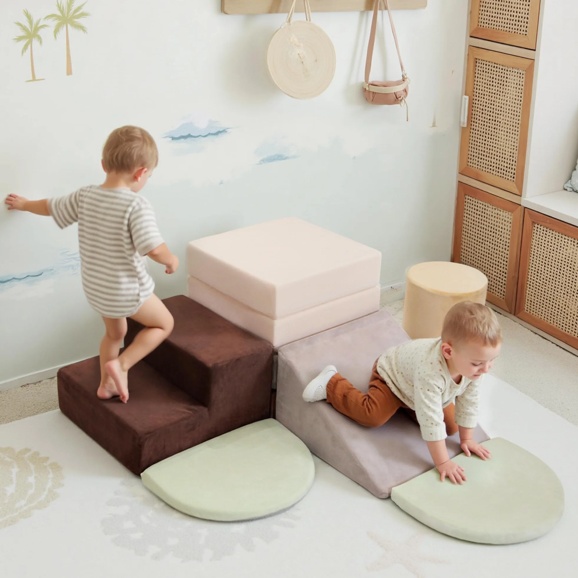BanaSuper Parcours de Motricité 7 pcs, Blocs de Mousse Bébé, Module de Motricité Enfant Intérieur, Tapis de Jeu & Blocs d'escalade