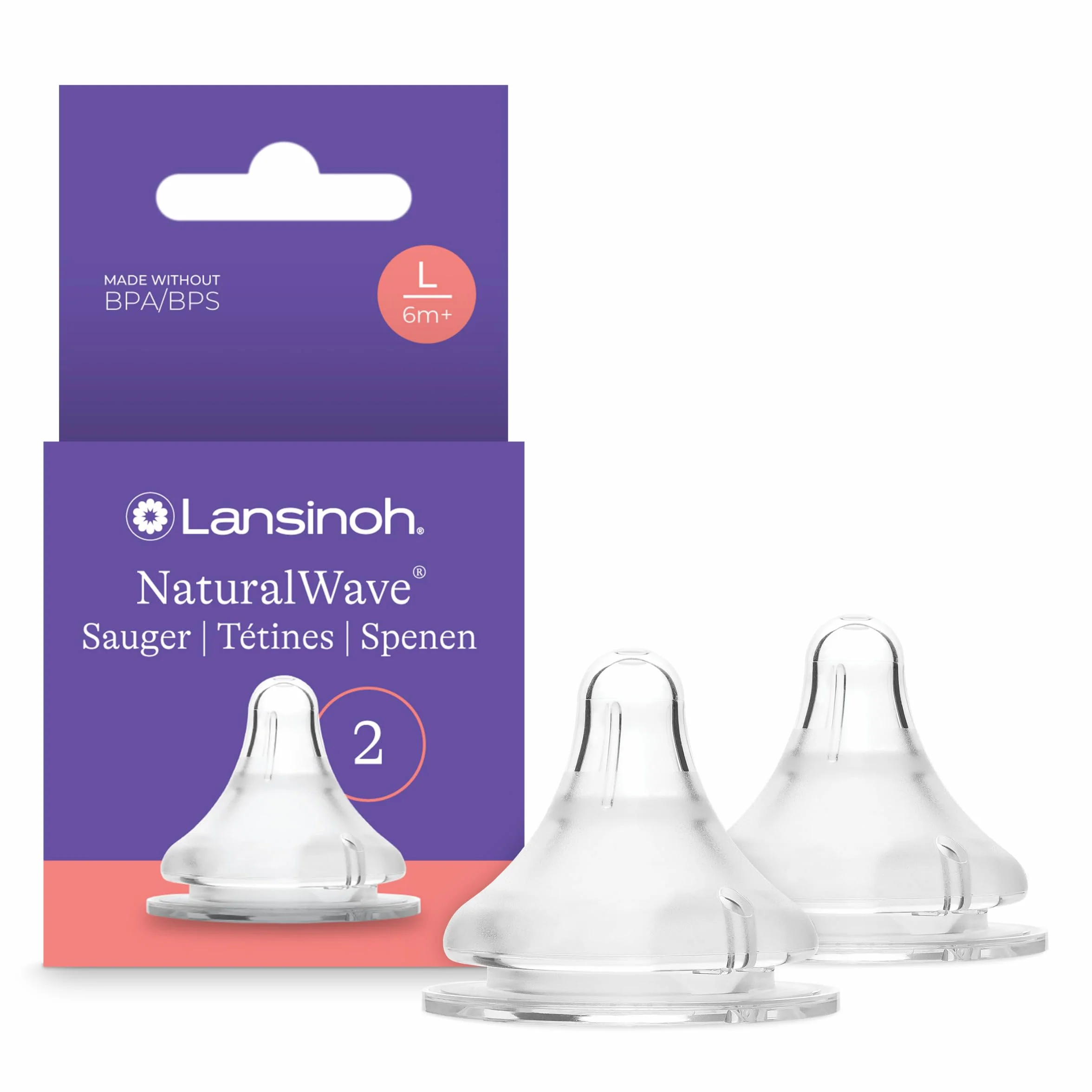 Lansinoh Tétines NaturalWave Débit Rapide x2 Silicone Souple Compatible Biberons NaturalWave