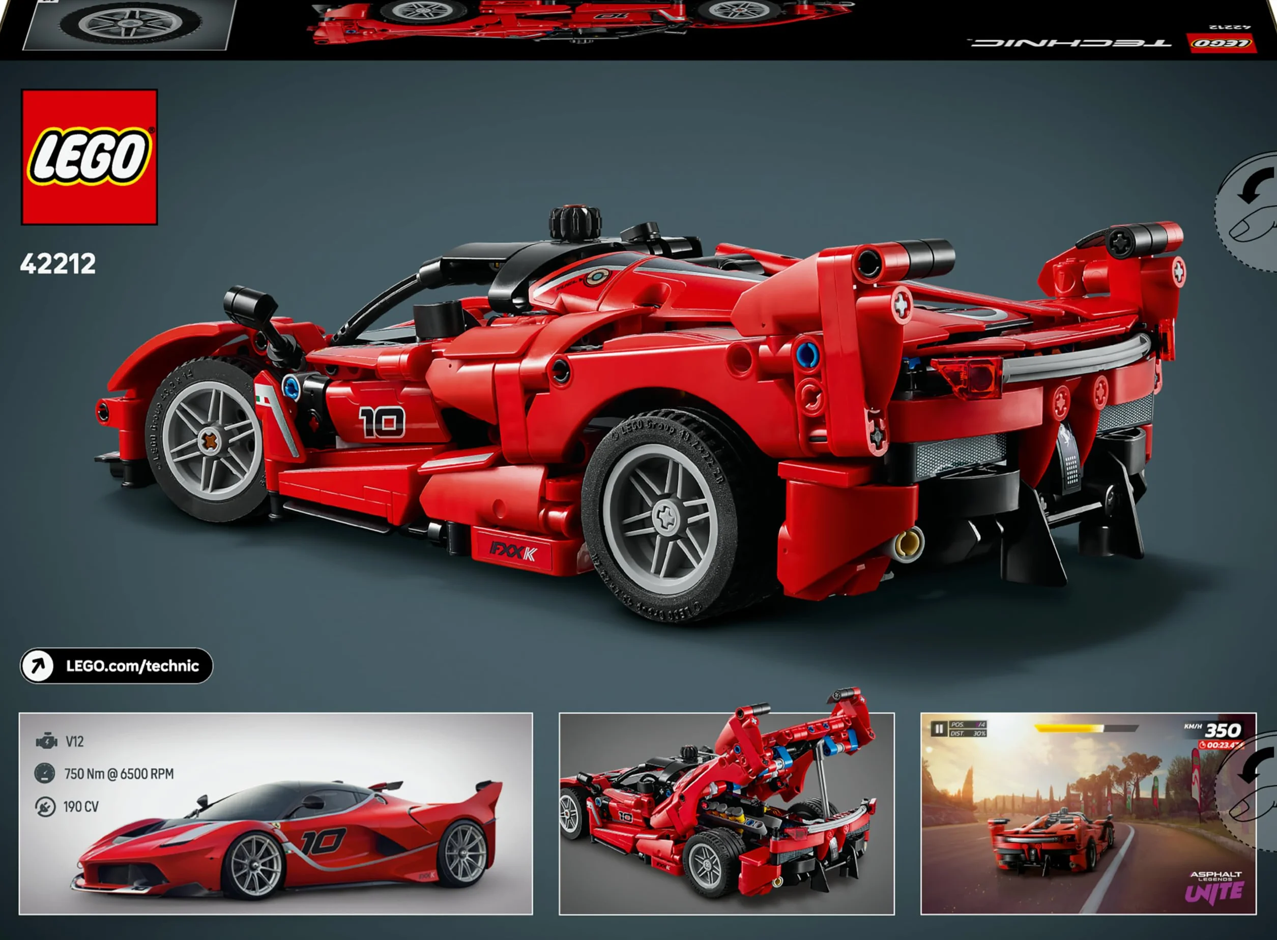 LEGO Technic Ferrari FXX K Voiture de Course Maquette de Construction Moteur V12 Différentiel Pistons Mobiles Cadeau 10 Ans 42212