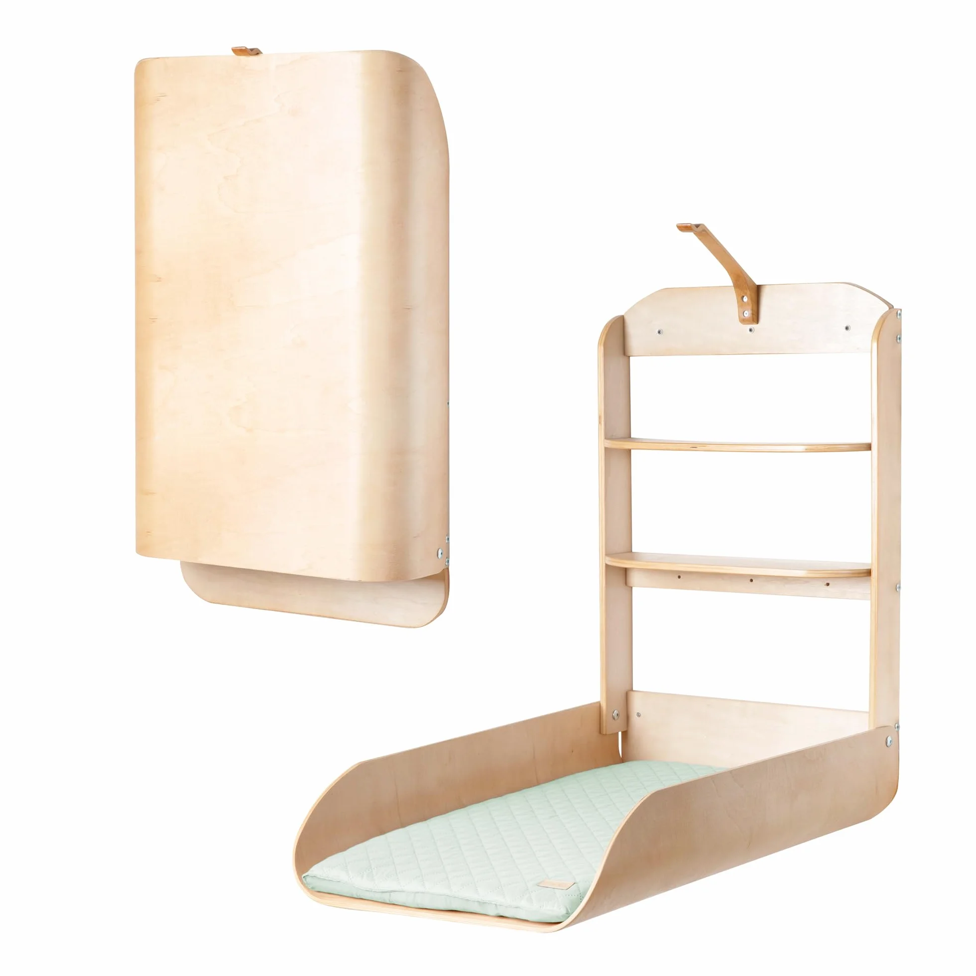 roba Table à Langer Murale Rabattable en Bois Naturel Vert Givré avec Matelas Imperméable et 2 Étagères