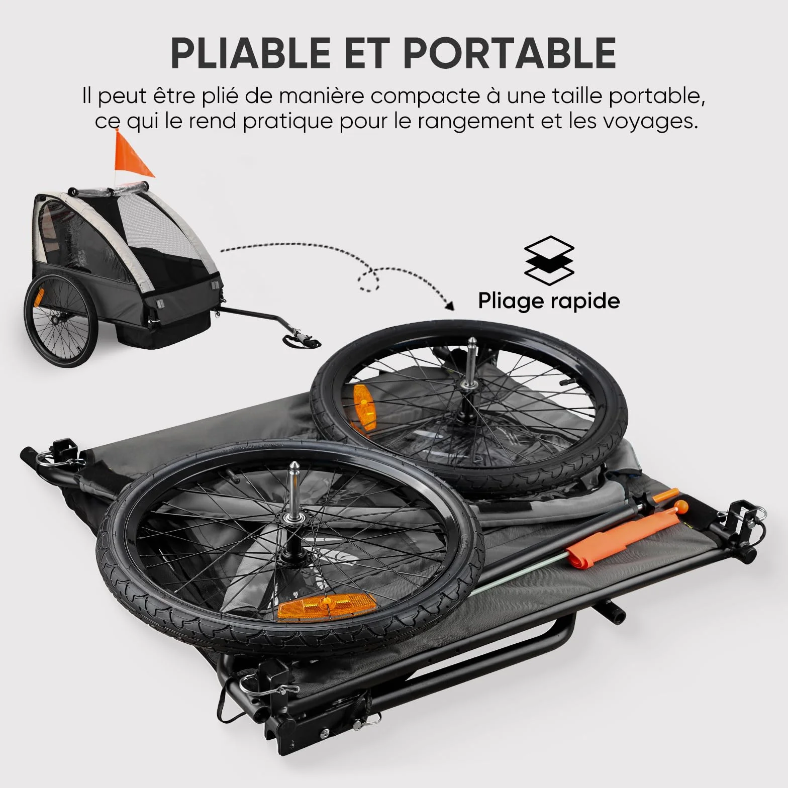 SEPNINE Remorque pour Enfant 2 Places Tout-Terrain Pliable avec Frein à Main 40 kg