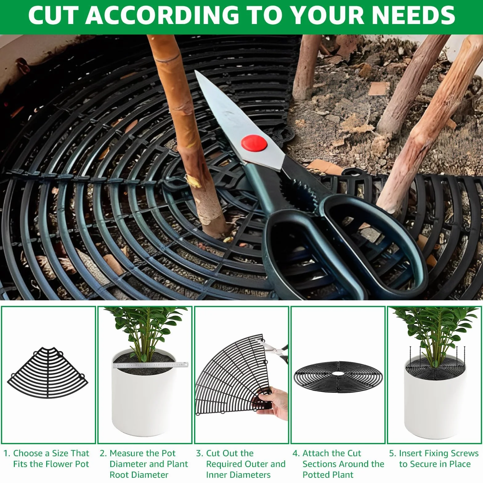 Lot de 5 Grille pour Pot de Fleurs - 30cm + 52cm - Couvercle de Protection des Plantes - Anti-Chat et Sécurité Enfant - Noir