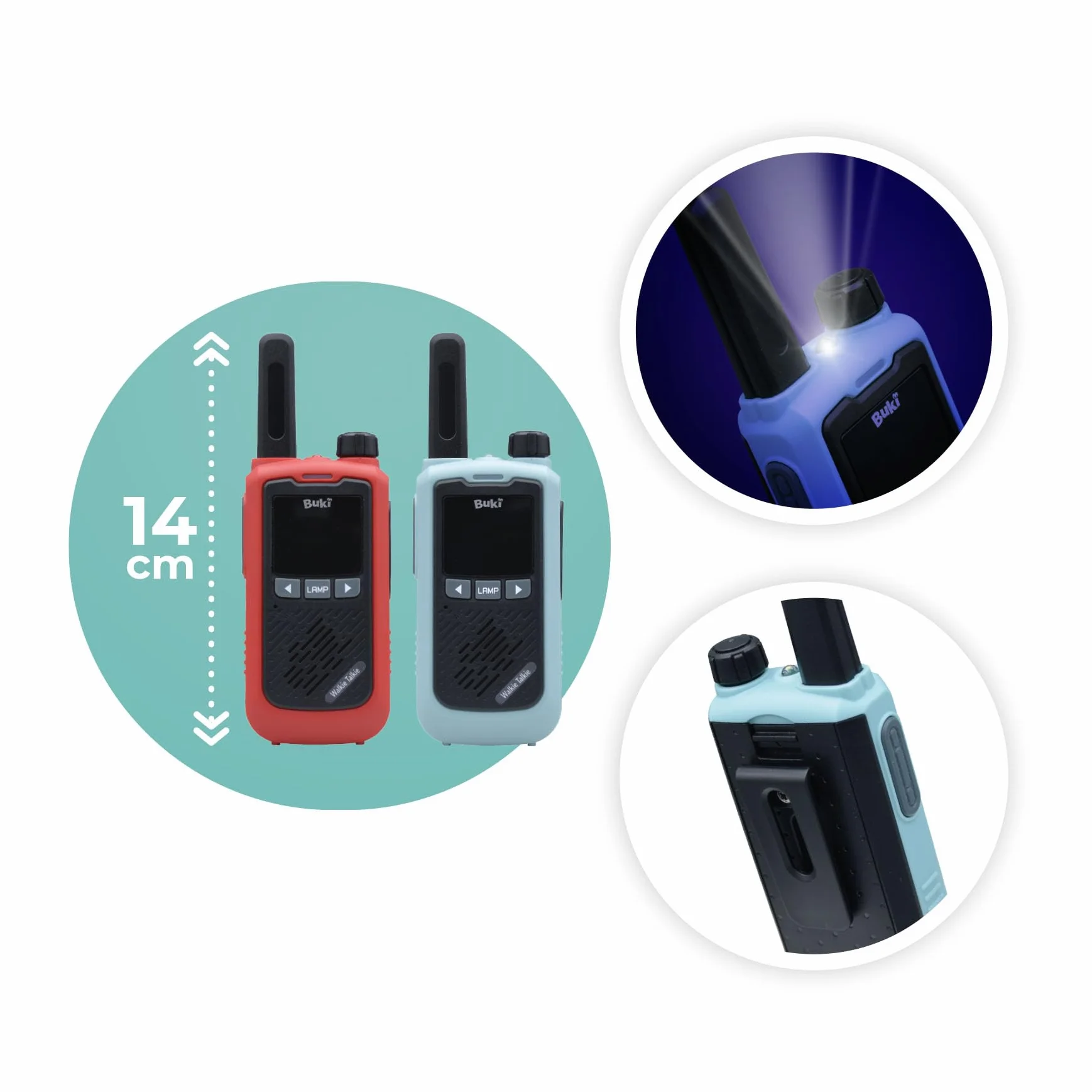 BUKI France Talkie-Walkie Rechargeable Longue Portée 5 km Lot de 2 16 Canaux Batteries Lithium