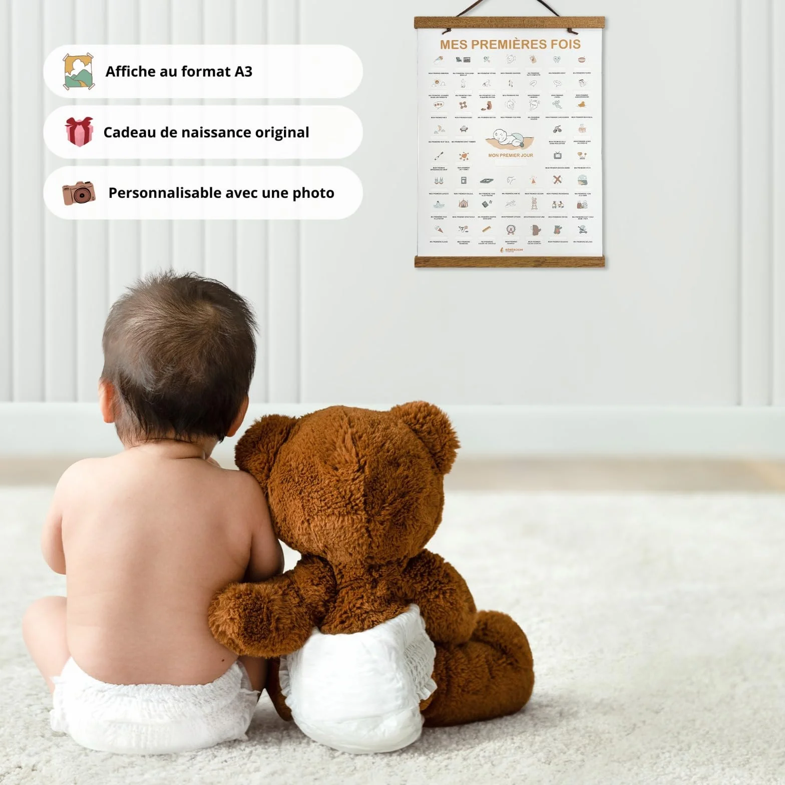 TASLIM Affiche Souvenir Bébé A3 – 50 Premières Fois à Dater – Cadeau Naissance Original