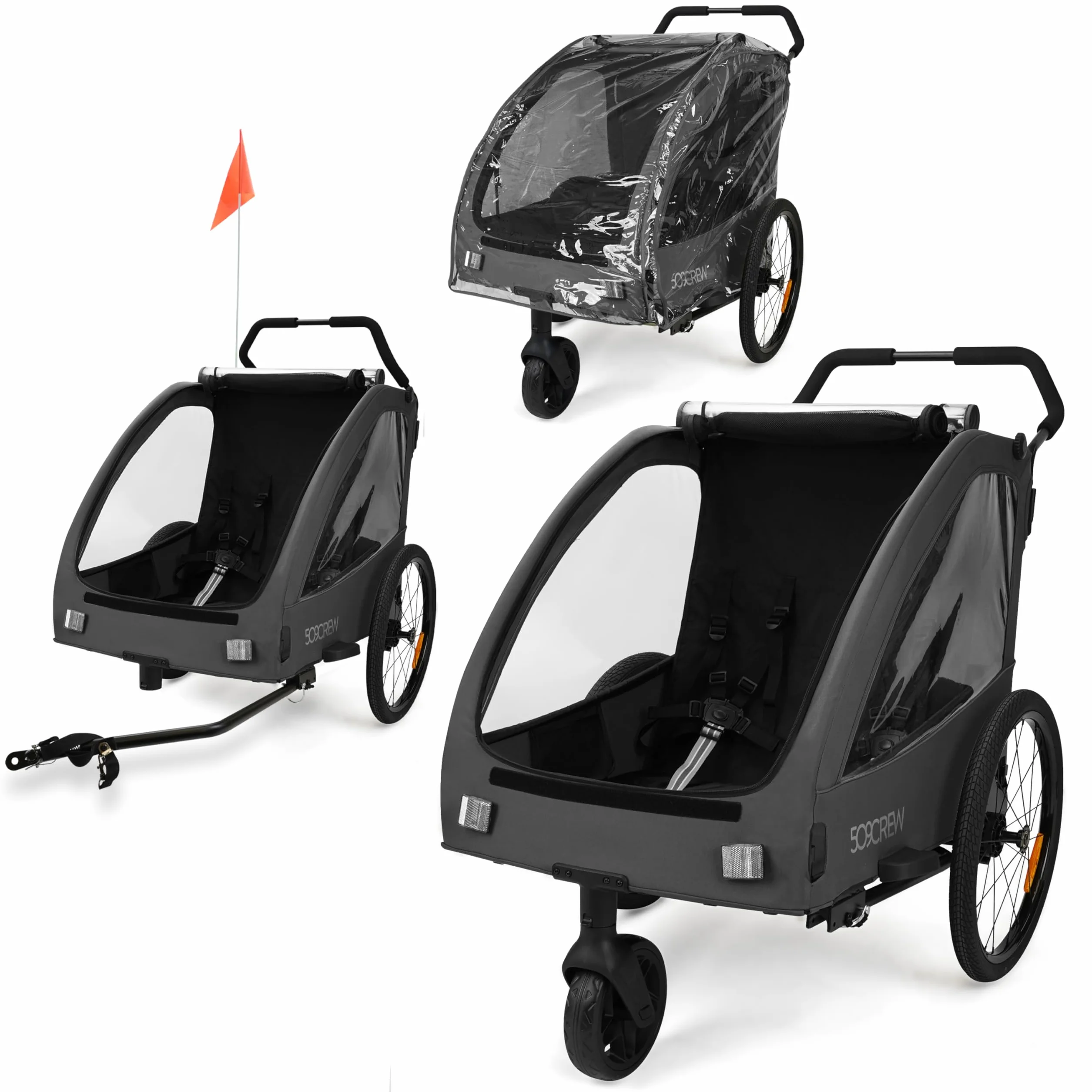 509 Trailer II Multi Use Bicycle Trailer for Kids Pet Cargo Convertible 3-Wheel Push Wagon Max Load 50kg Raincover