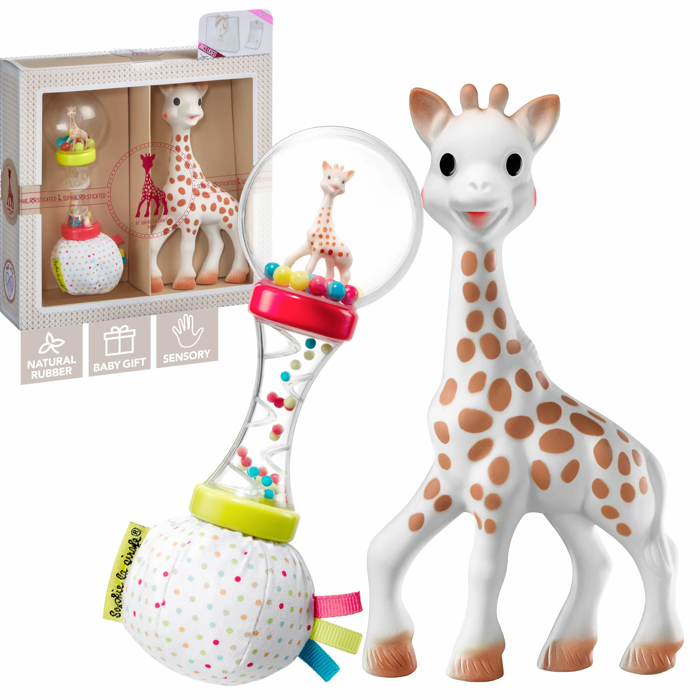 Sophie la Girafe Coffret Cadeau Naissance Hochet Soft Maracas Set d'Activité Jouet à Mordiller Caoutchouc 100% Naturel