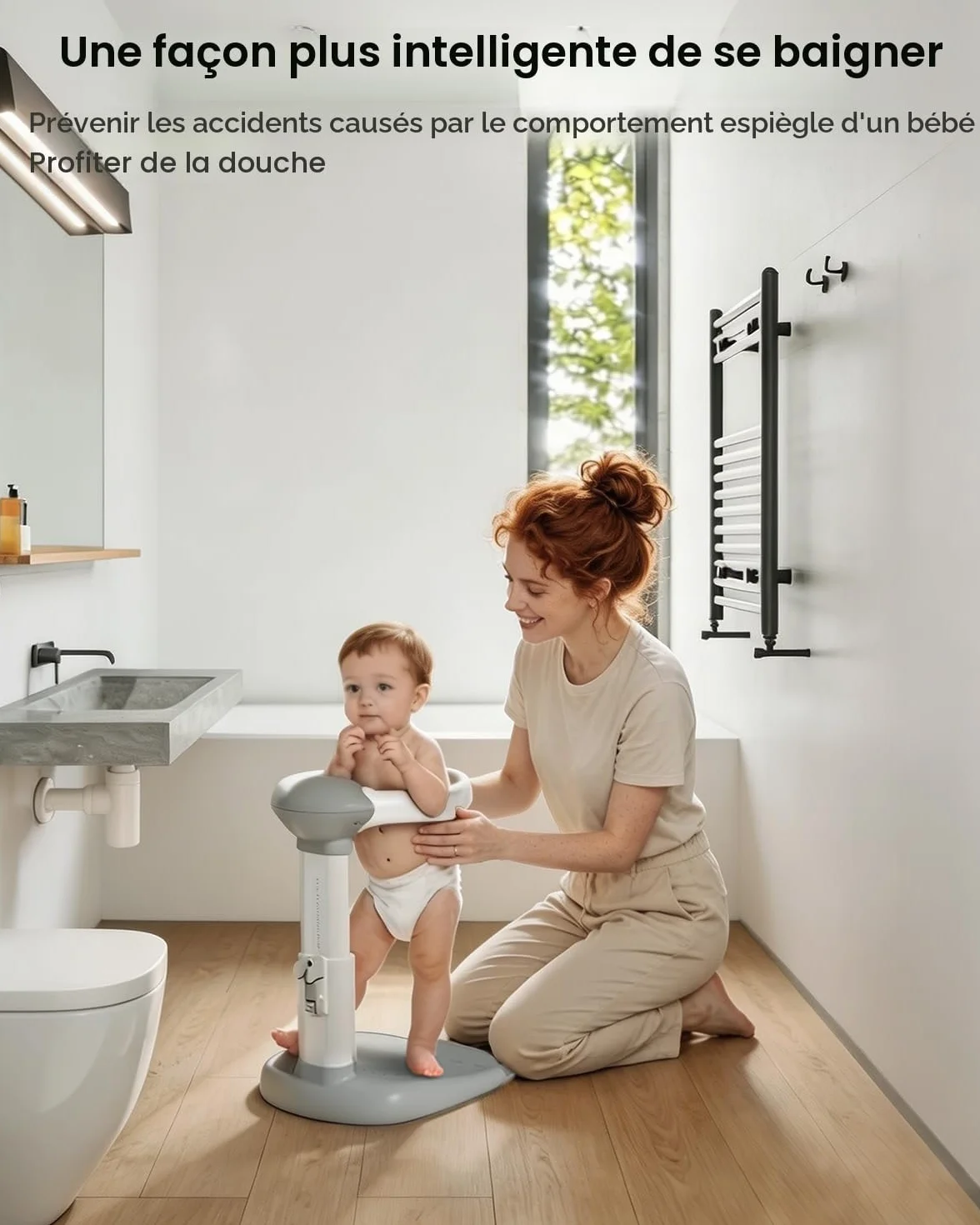 COOSEYA® Baignoire bébé avec support de douche réglable anti-pincement pour bébé debout