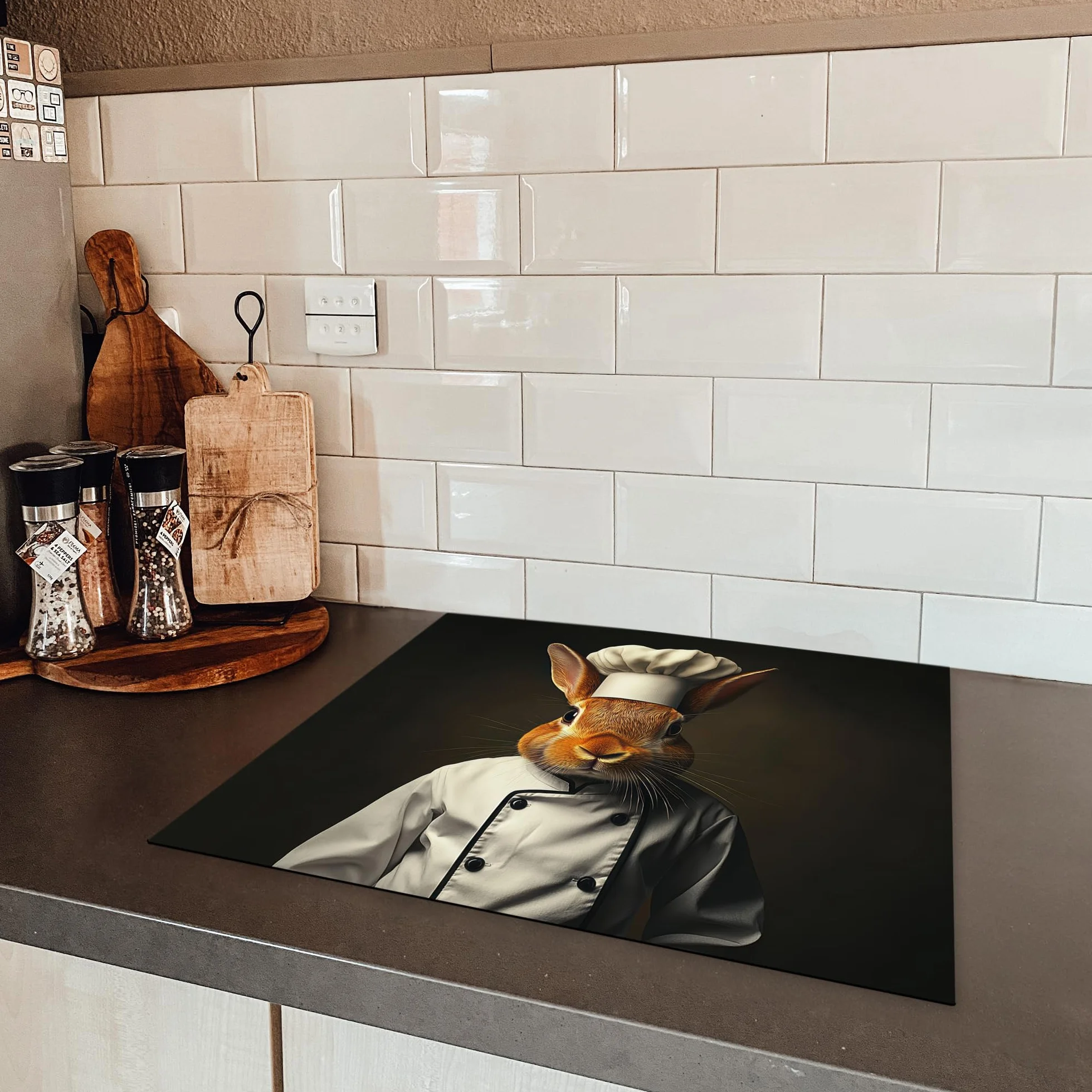Protection Plaque Induction 60x52 cm KitchenYeah Cache Protège De Cuisson Lapin Cuisinier