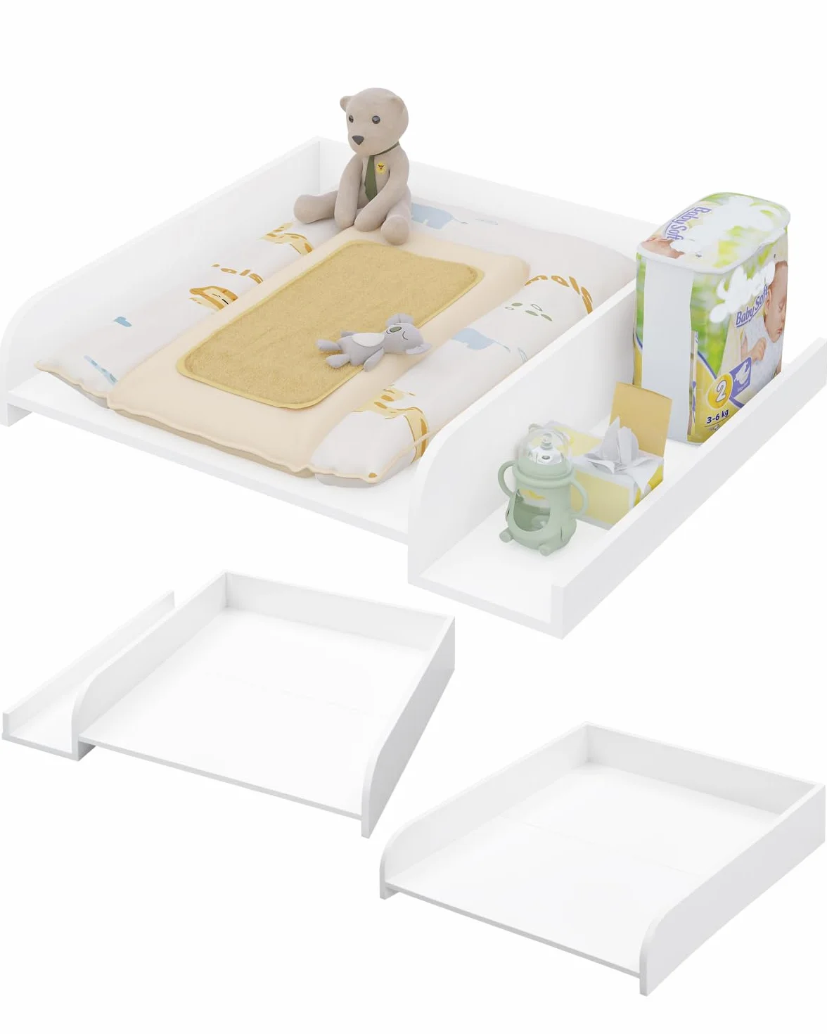 WOLTU Plan à langer pour machine à laver ou sèche-linge, table à langer bébé avec rebord de protection, 80 x 70 x 16,5 cm, blanc