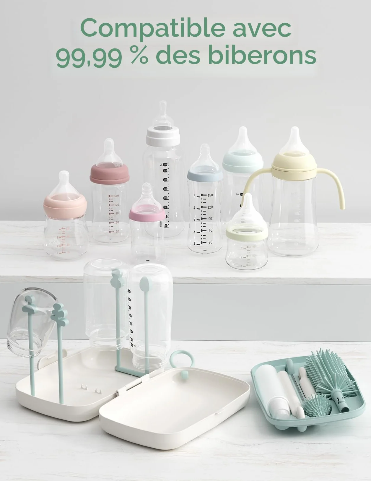 Momcozy Kit Nettoyage Biberon Silicone avec Brosse Tétine Écouvillon Boîte Rangement Support Séchage