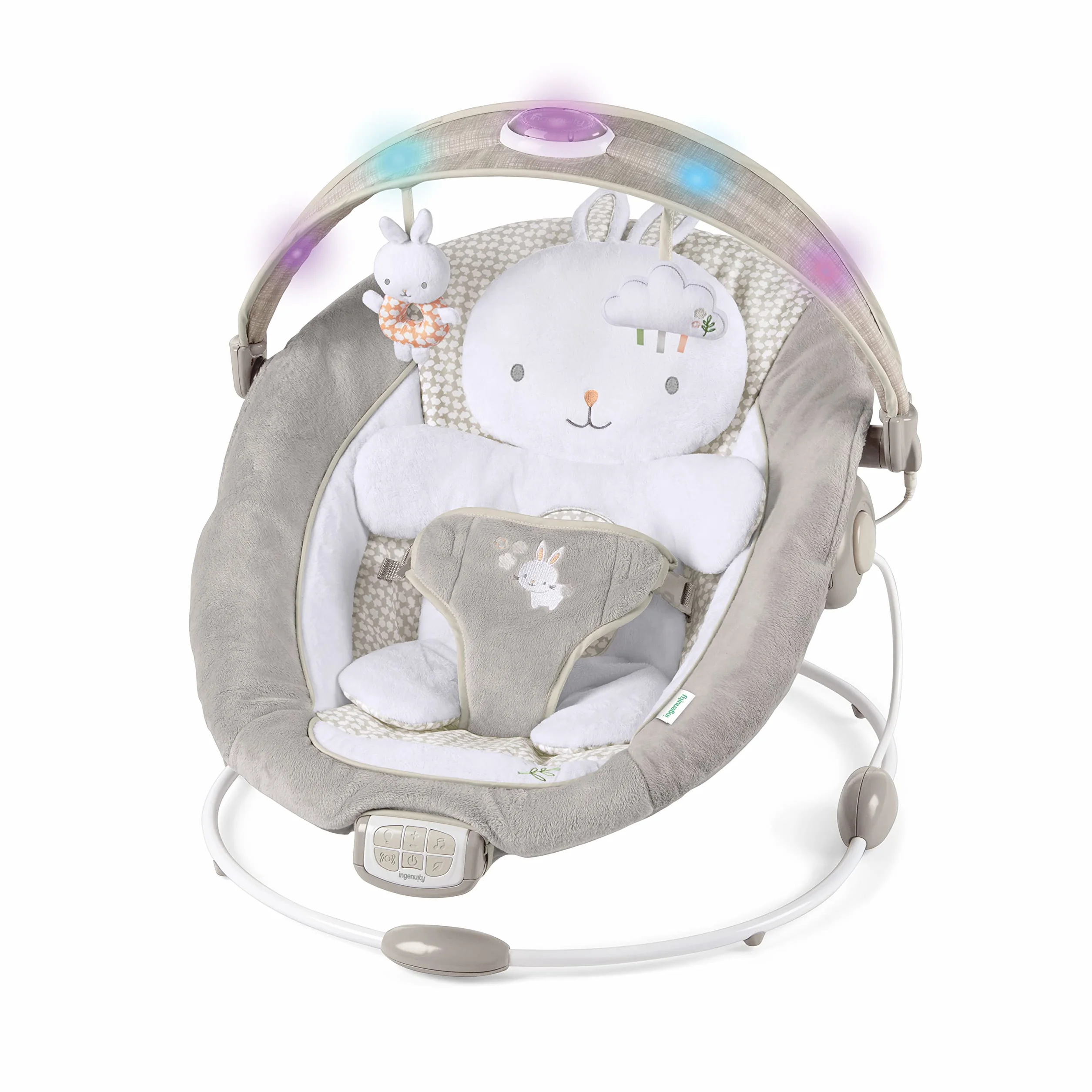 Ingenuity Transat et Siège Sauteur Twinkle Tails 7 Mélodies Vibrations Apaisantes Arche Lumière Jeu Amovible 2 Jouets D’Activités Ultra-Doux Dès Naissance 9 kg