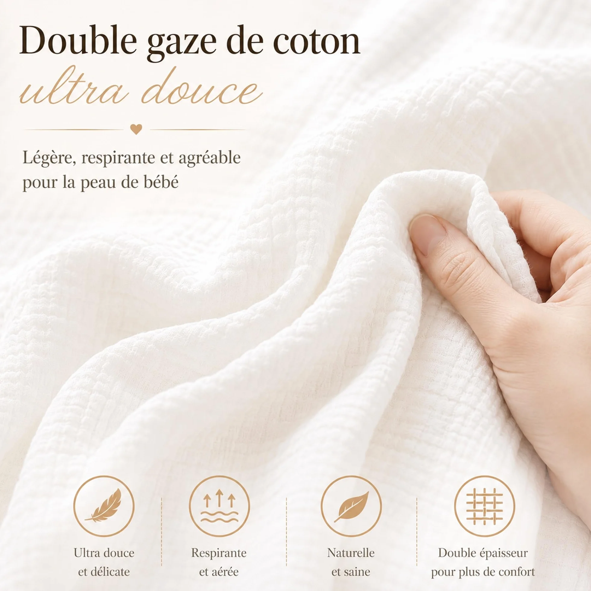 Écharpe de Baptême Personnalisée Bébé Double Gaze de Coton Brodée Prénom Date Blanche Douce Légère Cadeau Coffret