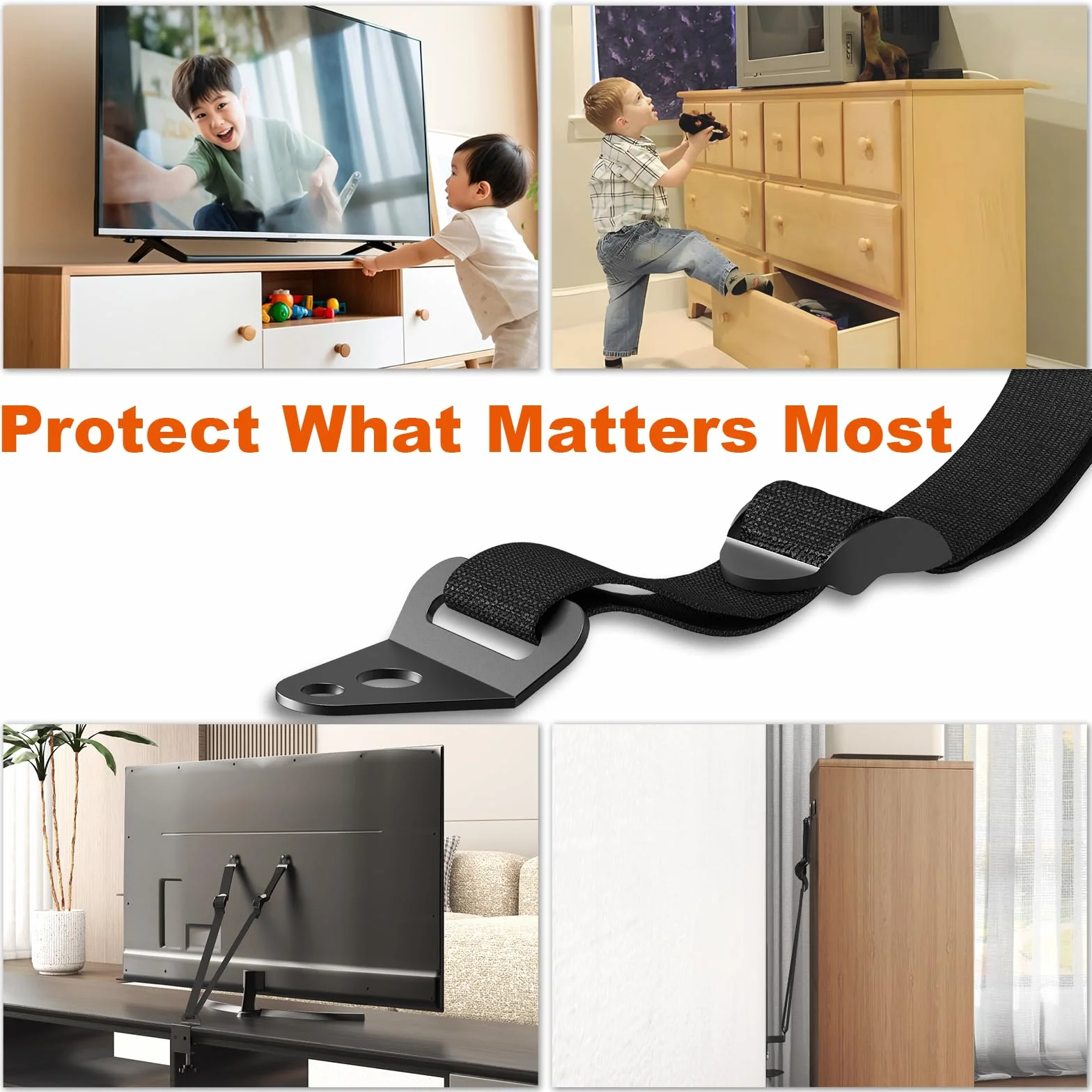 PUTORSEN Sécurité Anti-basculement Meubles Téléviseur Sangle Ajustable avec Pinces sans Perçage, pour Baby Proofing, Compatible avec Trous VESA