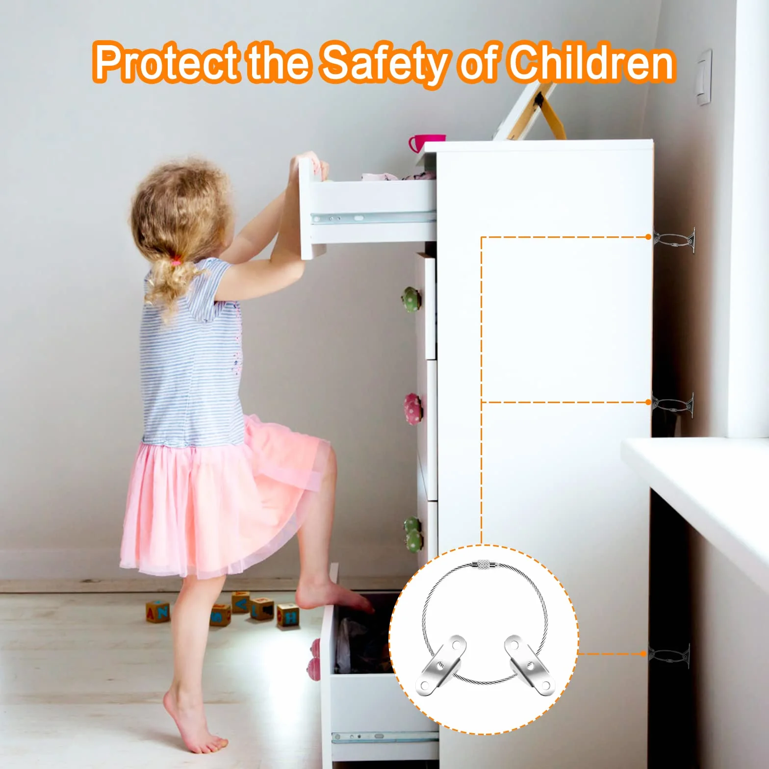 Kit Sangle d'Ancrage de Meuble Anti-Basculement Métal Sécurité Enfants Protection Bébés