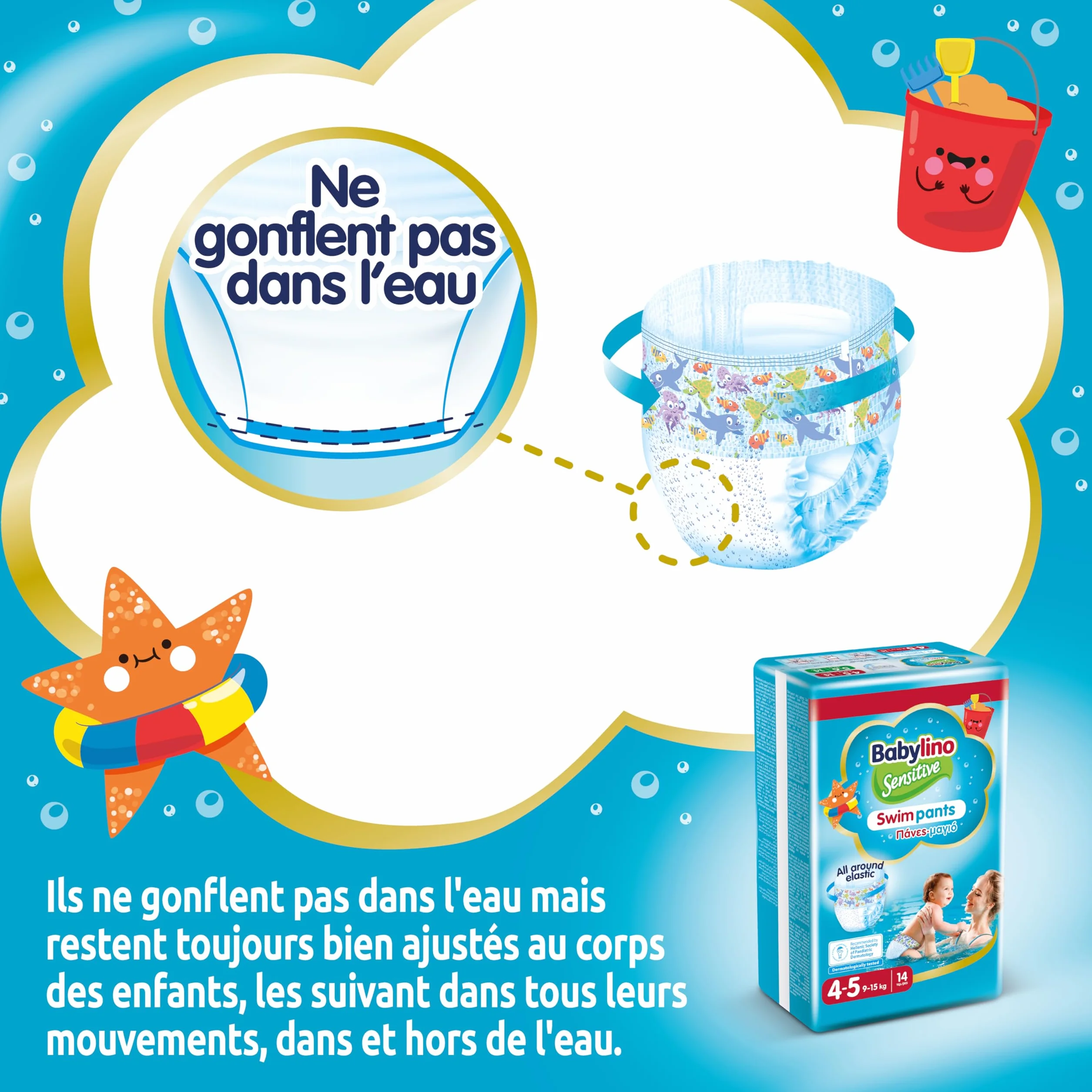 Babylino Sensitive SwimPants taille 4-5 (9-15 kg) 14 unités couches de mer piscine
