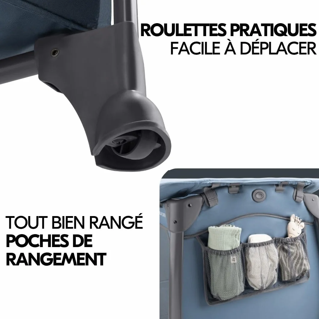 hauck Lit Parapluie Bébé avec Matelas Play N Relax Center - Lit Voyage Bébé Moustiquaire, Niveau Nouveau-Né, Table à Langer, Roues, Sac Transport, Bleu Foncé