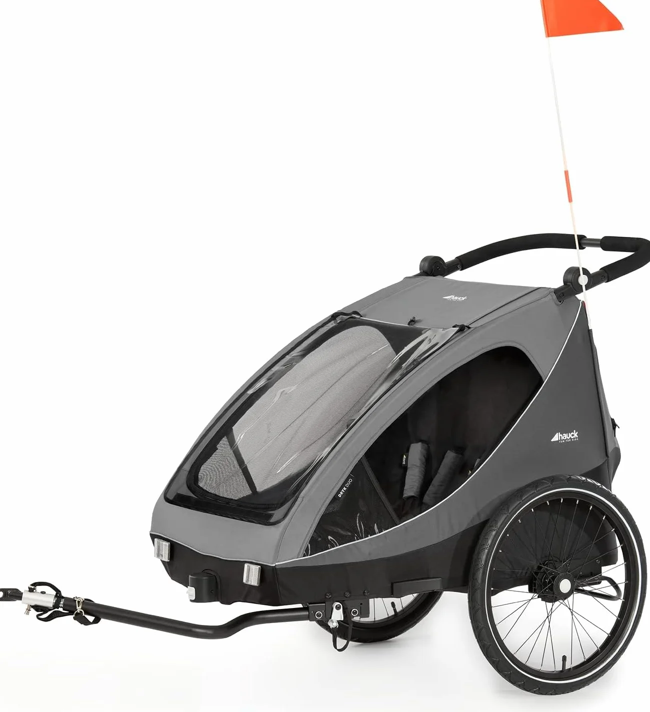 Hauck Remorque Velo Poussette 2 Enfants 2-en-1 Dryk Duo Pliable Coffre XL Gris