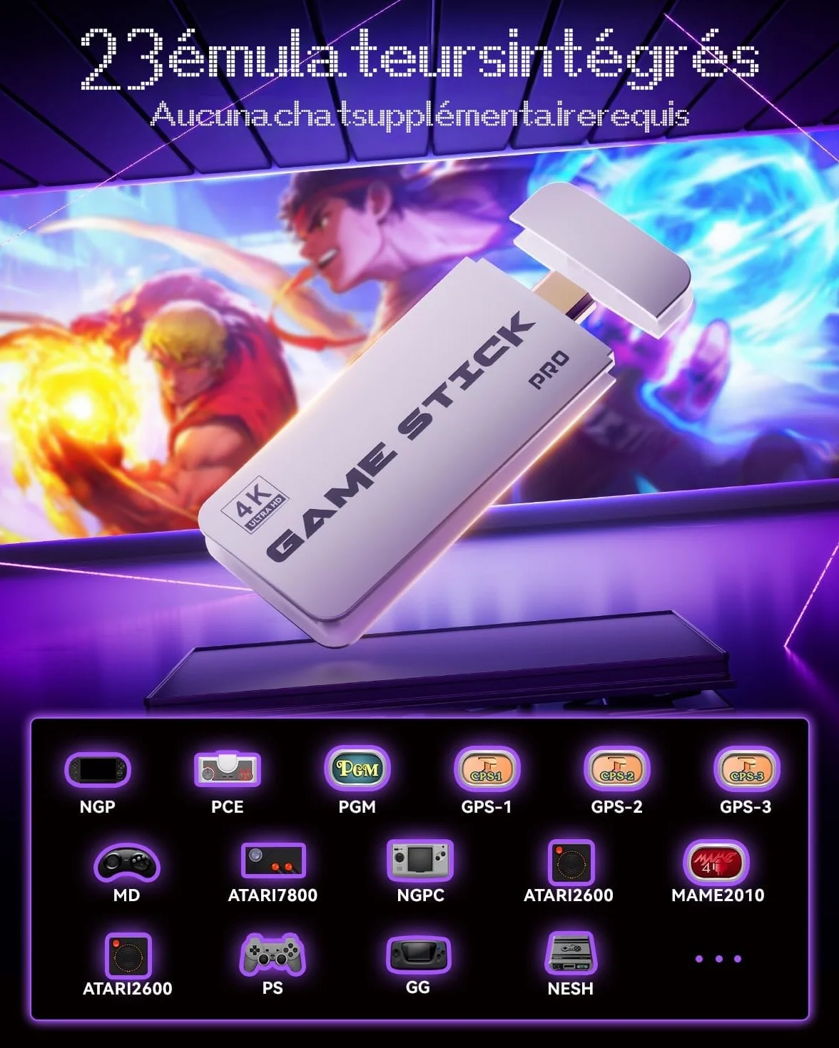 Console de Jeux Rétro Rexoplay avec HDMI 4K, 23 Émulateurs, 40000+ Jeux, Manettes Sans Fil 2.4G