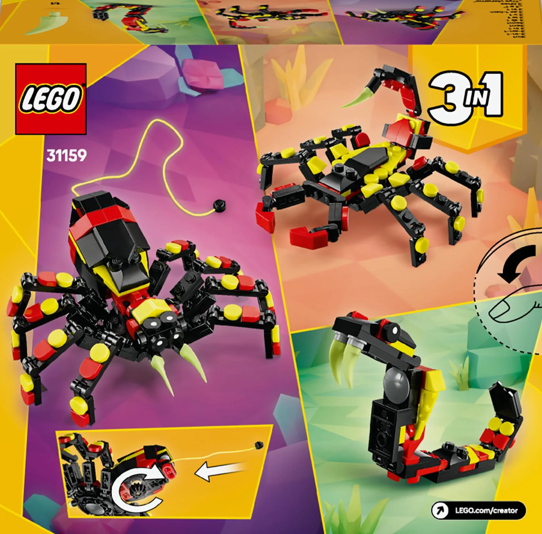 LEGO Creator 3-en-1 Animaux sauvages Araignée surprenante 31159 Jeu de construction Scorpion Serpent