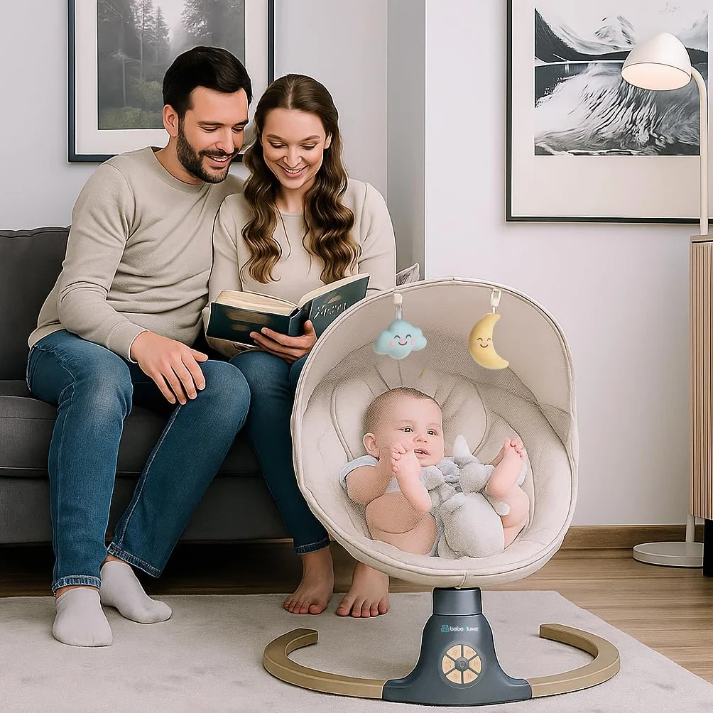 BEBE2LUXE Ava Balancelle Bébé Électrique jusqu'à 9kg, Télécommande, Bluetooth, Harnais Sécurité 5 Points