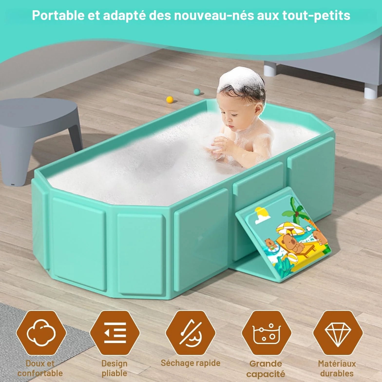 Baignoire pliable portable pour bébé 75 x 45 x 25 cm 0-6 ans vert menthe