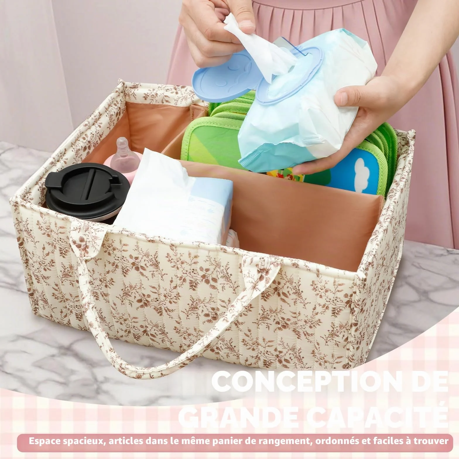 Organisateur de table à langer portable avec cloisons ajustables, organisateur de couches pour nouveau-né