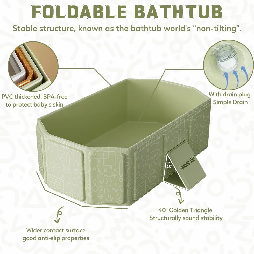 NAVESO Baignoire Pliable Bébé 75x45x25 cm Portable 0-5 Ans XXL avec Bouchon Vidange