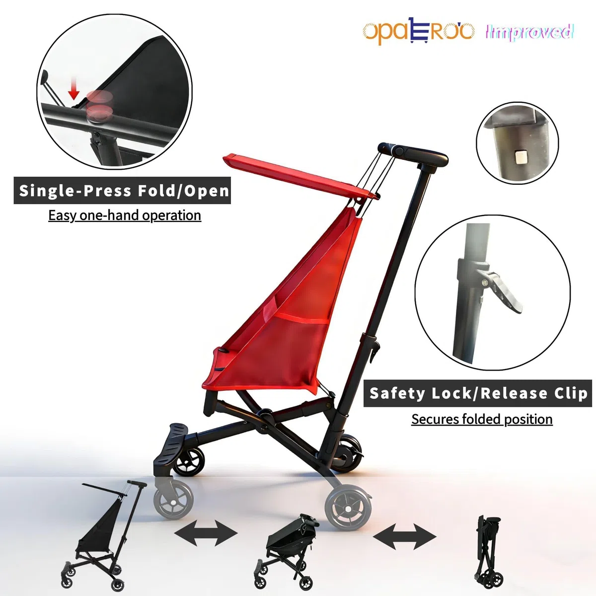Poussette De Voyage Ultra-légère, 2,8kg Pliage Et Dépliage D'une Main Compact Pour Avion, Avec Coussin Dorsal Pour Enfants 0-4 Ans, 4 Couleurs red