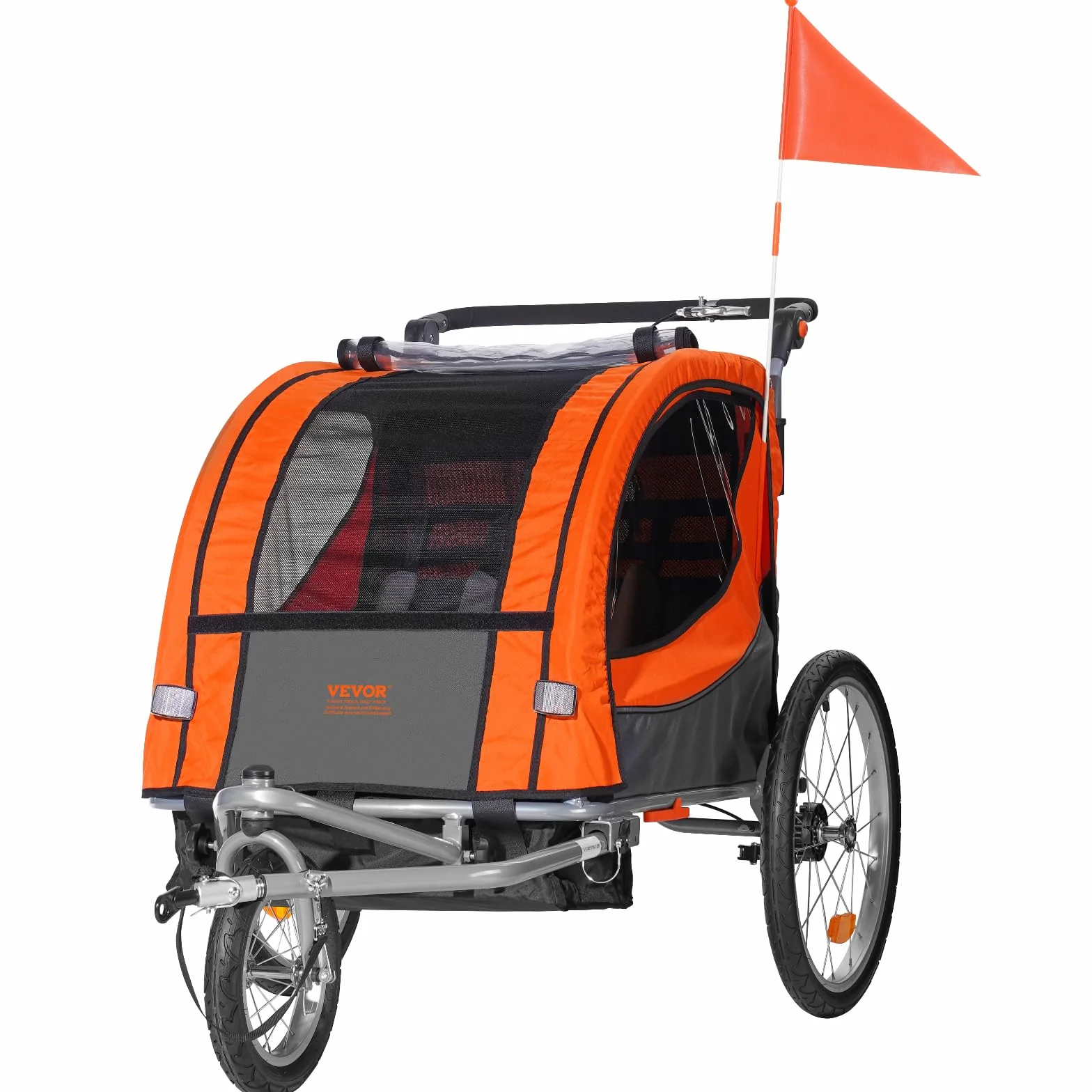 VEVOR Remorque vélo enfants double siège 40 kg 2en1 poussette pliable attelage universel Orange Gris