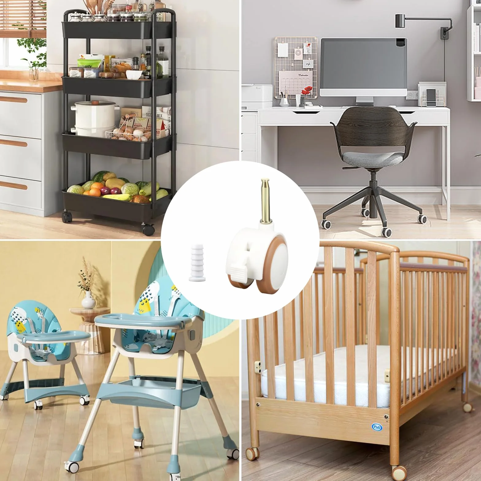 Roulettes pour Meubles d'Enfants Silencieuses en Caoutchouc avec Frein Pivotantes 360° pour Lit Bébé Chaise (Blanc)