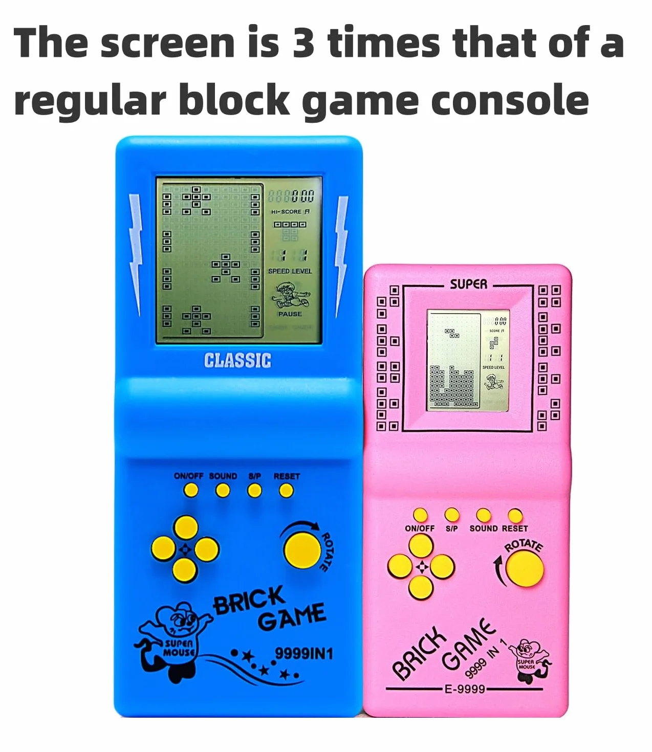 Console de Jeu en Brique Grand écran 23 Jeux Vitesse/Difficulté Réglable Alimenté par 2 Piles AA Bleu