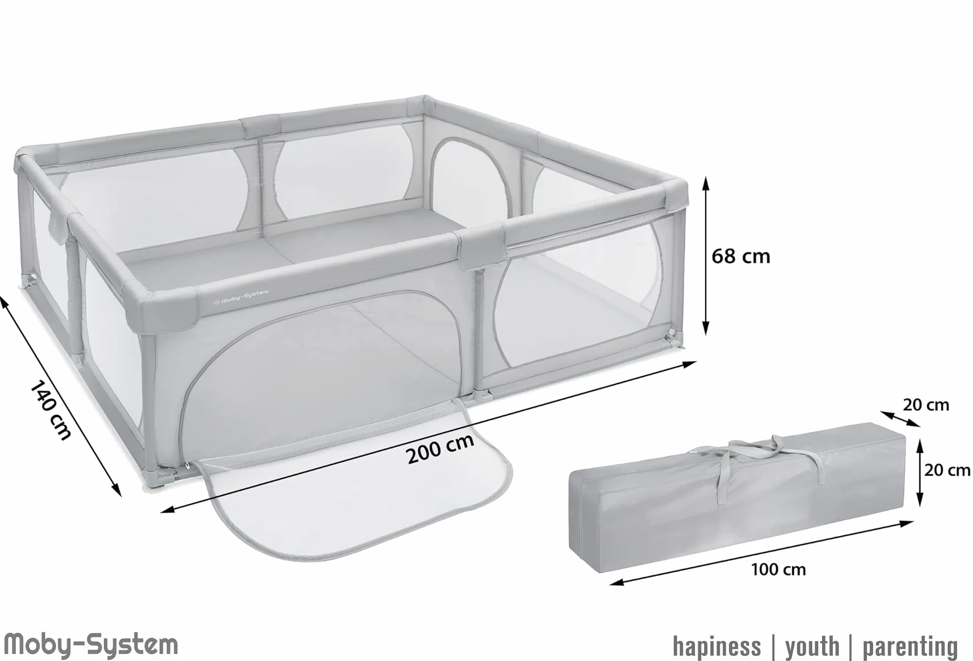 Moby-System Parc pour bébé 200 x 140 cm gris centre d'activités avec base antidérapante imperméable
