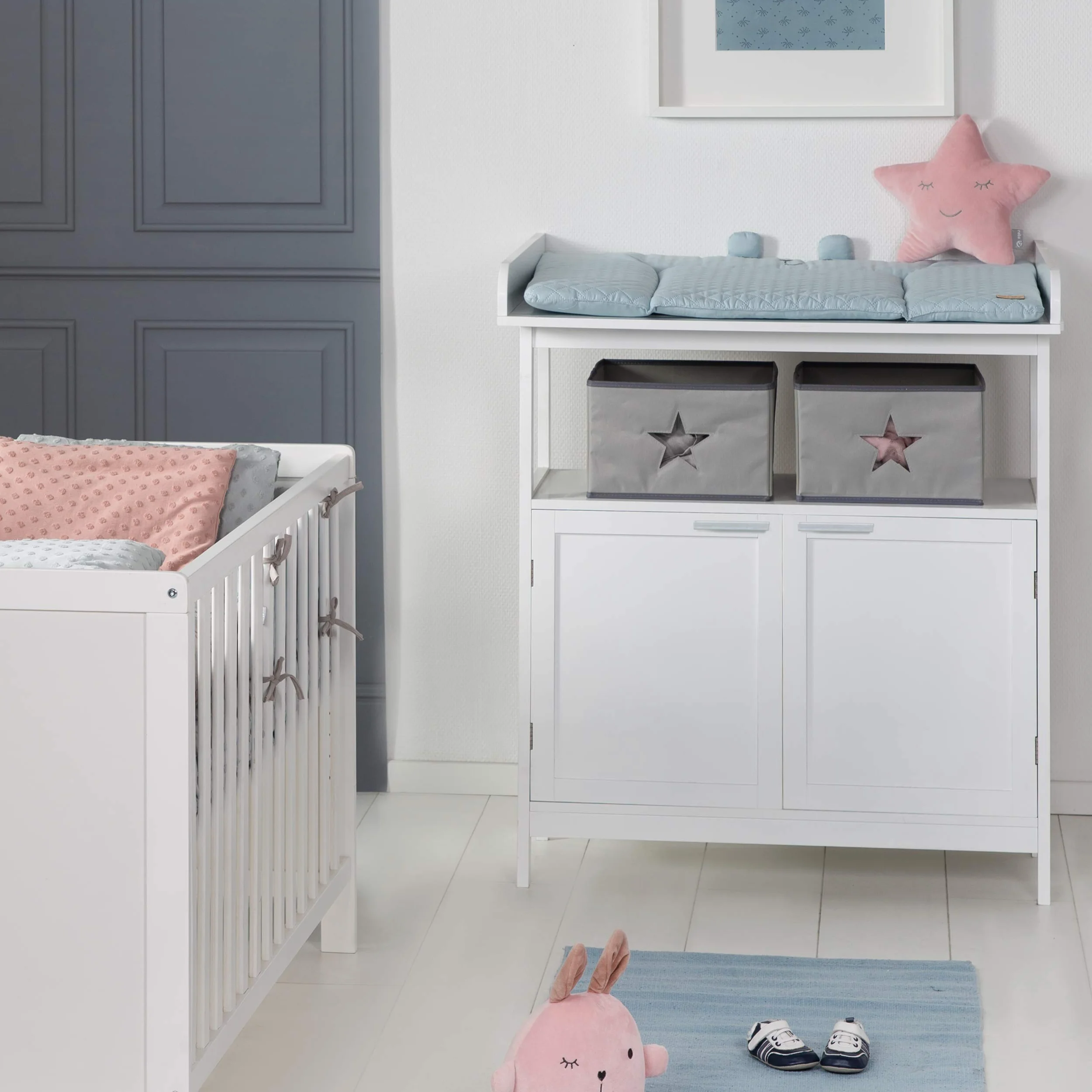 roba Commode à Langer Hamburg 2 Portes Blanc avec Plan Amovible - Fixation Murale Incluse