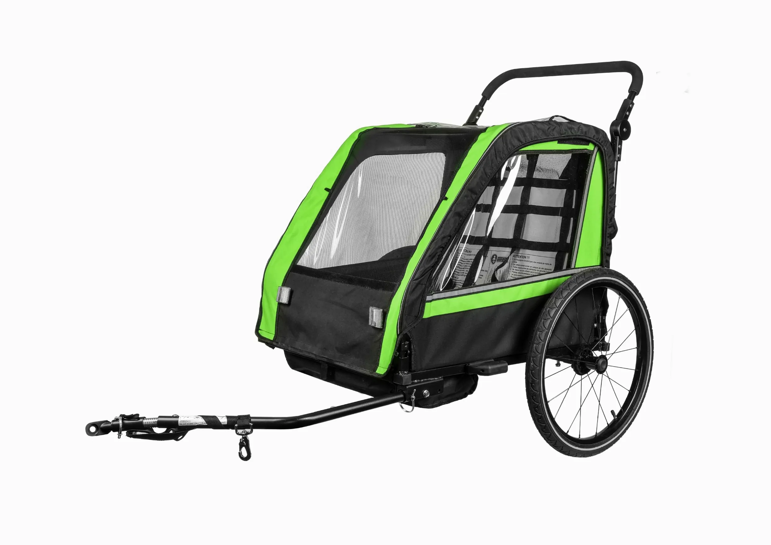 Remorque de vélo pour enfant pour 1 à 2 enfants, remorque de vélo et poussette 2 en 1 jusqu'à 36 kg, système de harnais à 5 points, roues de 20", roues à dégagement rapide, système de stationnement