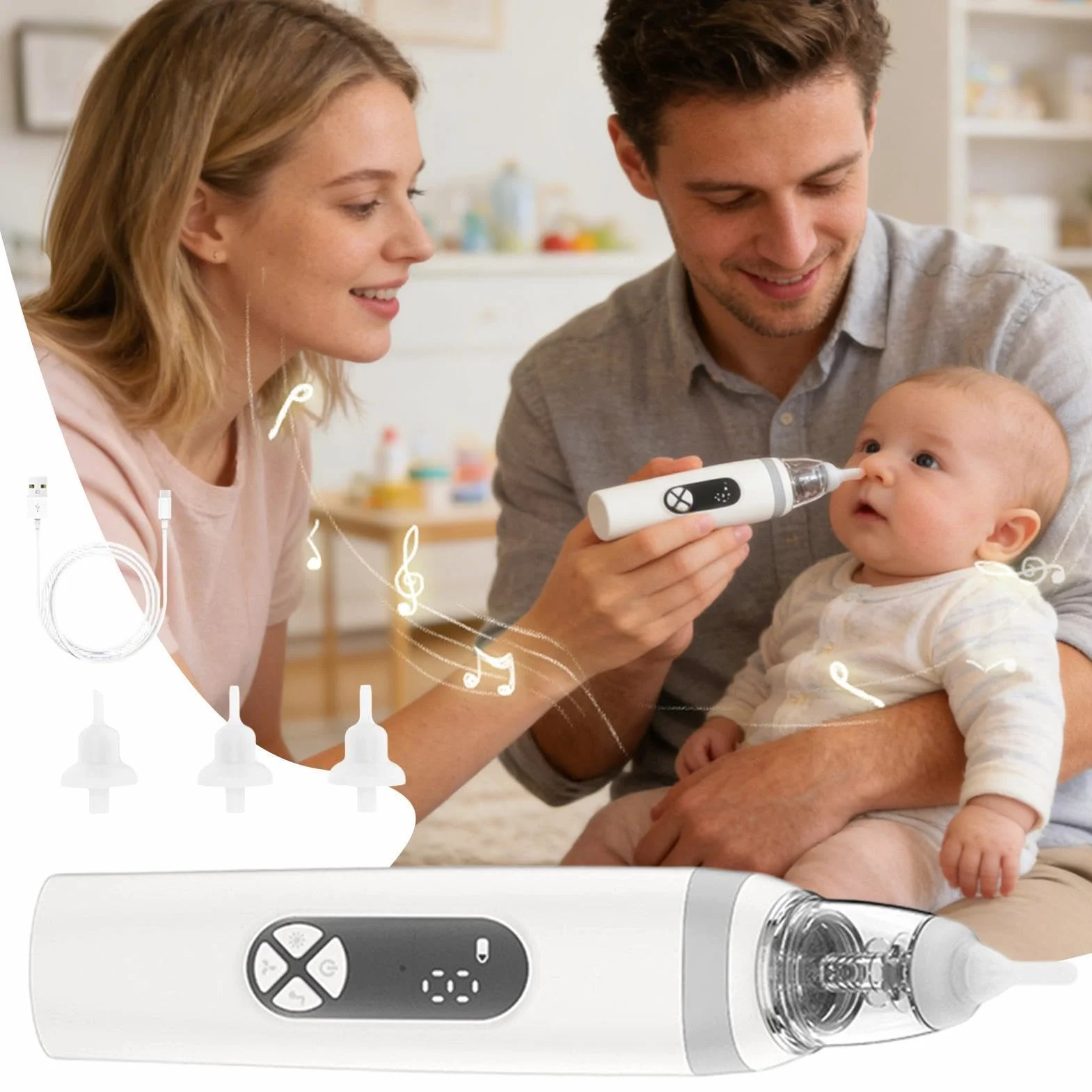 Mouche Bébé Électrique Aspirateur Nasal Rechargeable 3 Niveaux Silicone Buses Silencieux Ergonomique