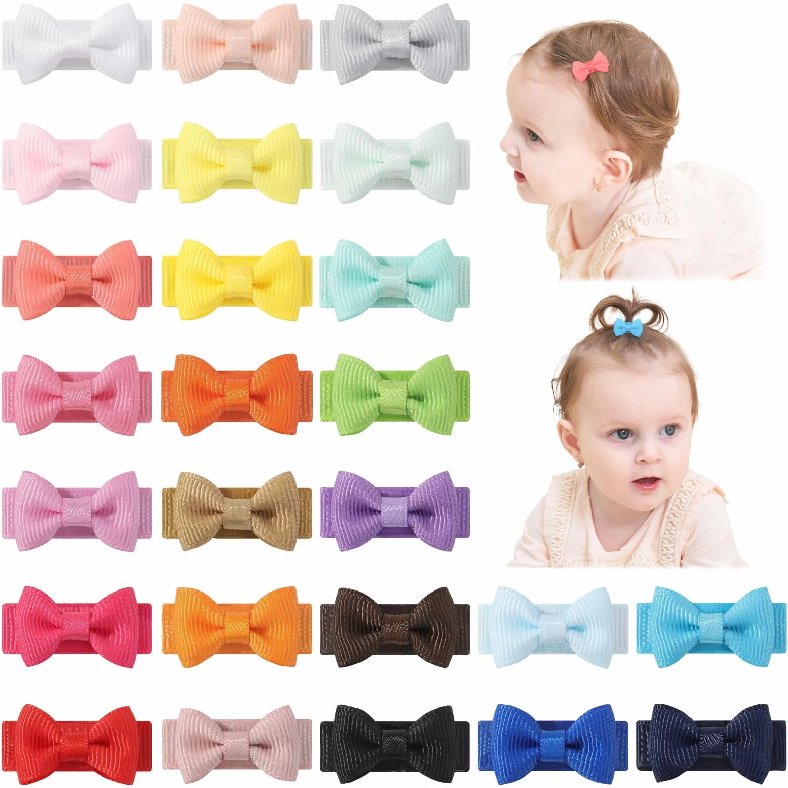 Jollybows 25 pièces Barrette Cheveux Bebe Fille, 1,2 pouces 3cm Mini Pince Cheveux Grosgrain Ribbon Anti Glisse