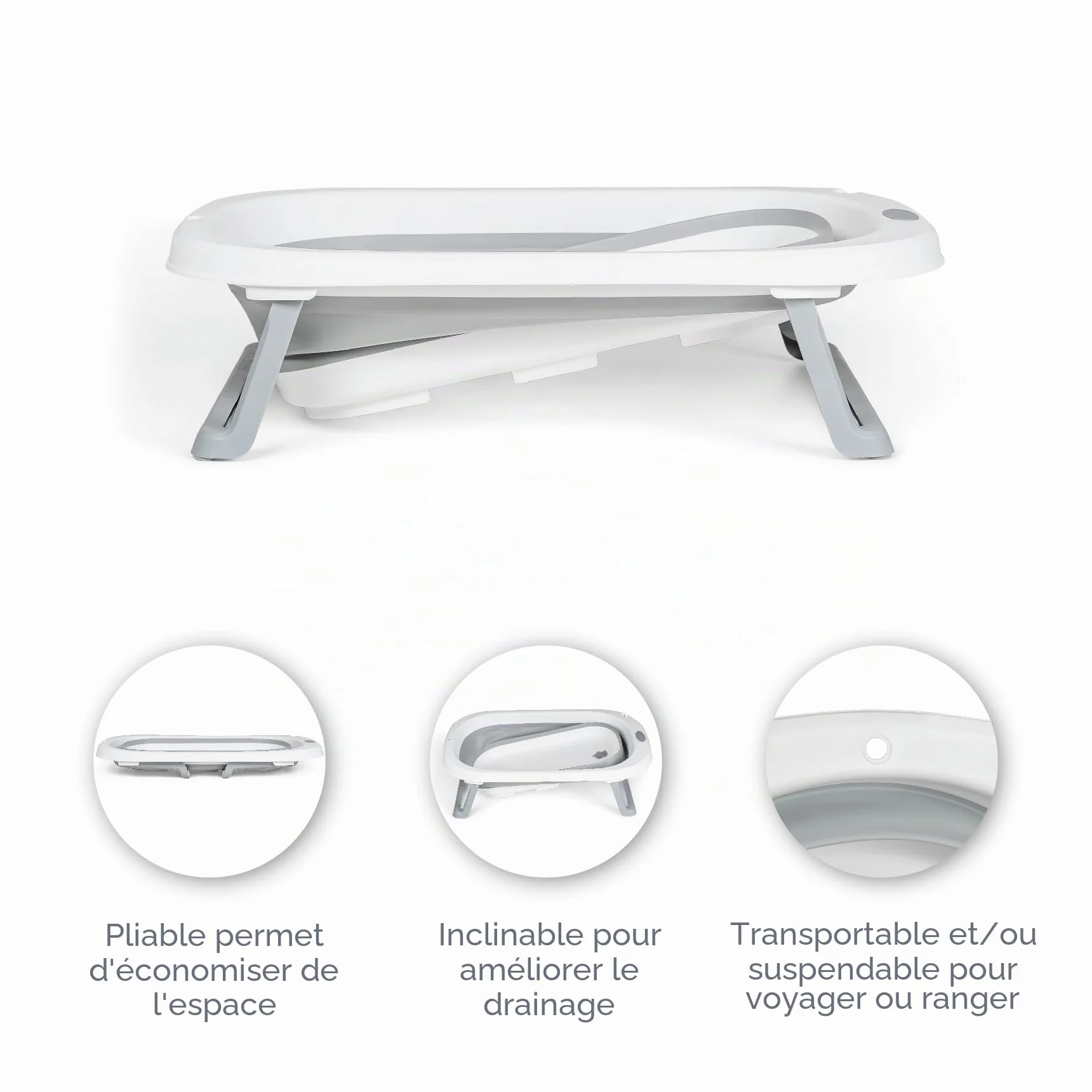 Baignoire pliable pour bébé avec pieds MS BabyWorld Flex portable vidange