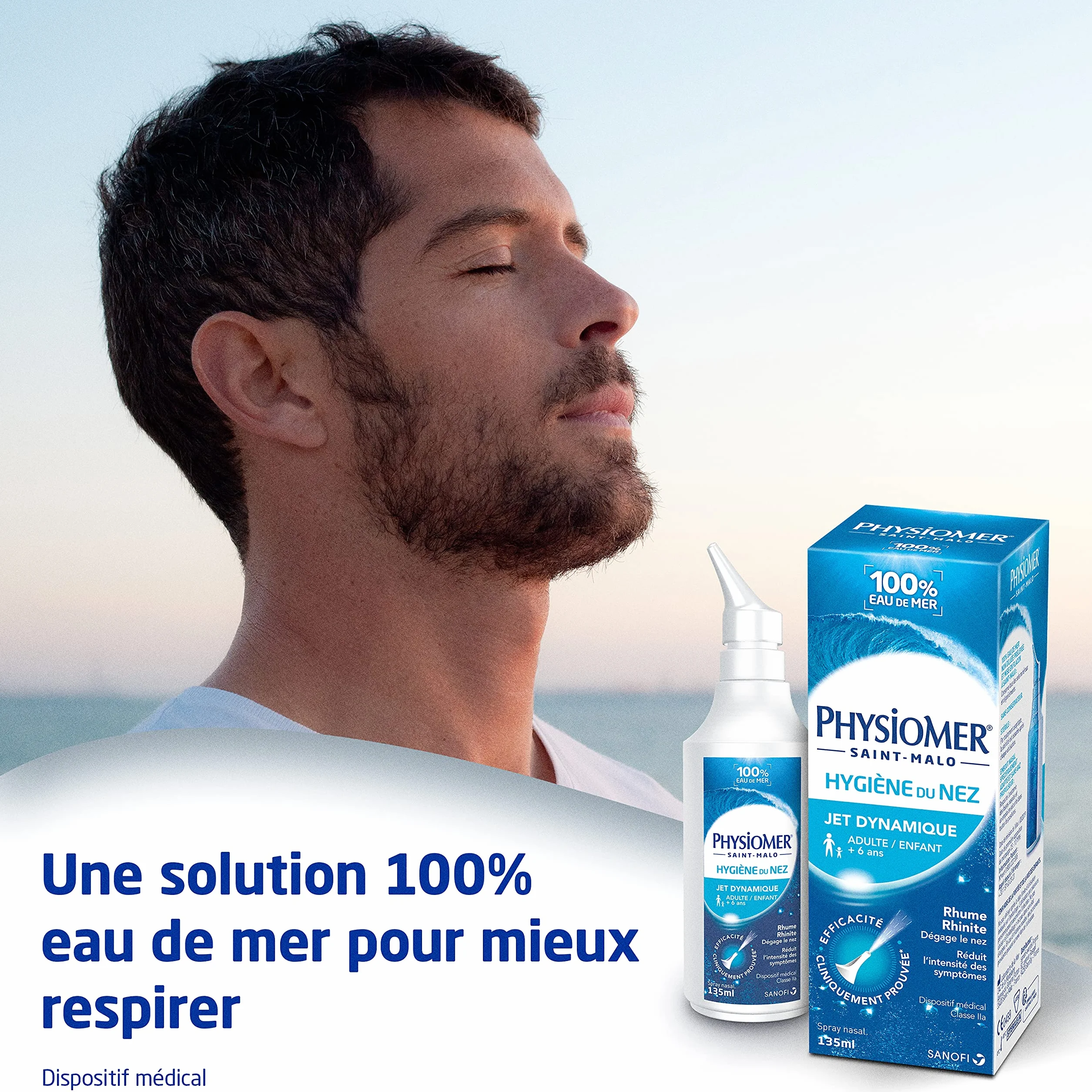 Physiomer Jet Dynamique Spray Nasal 135ml - Dispositif Médical Hygiène du Nez 100% Eau de Mer