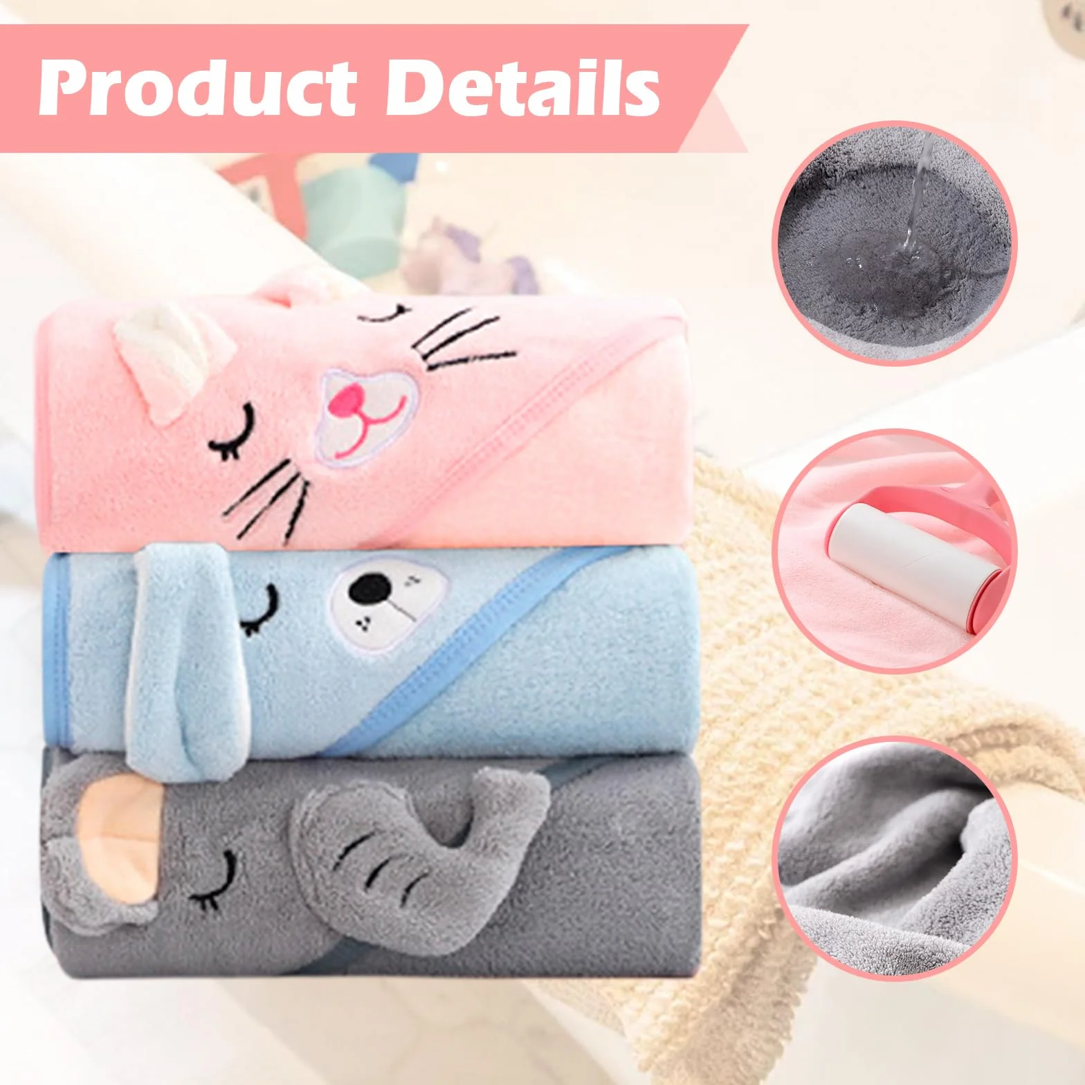 Serviette bébé capuche 80x80 cm lot de 3 douce absorbante poncho bain unisexe