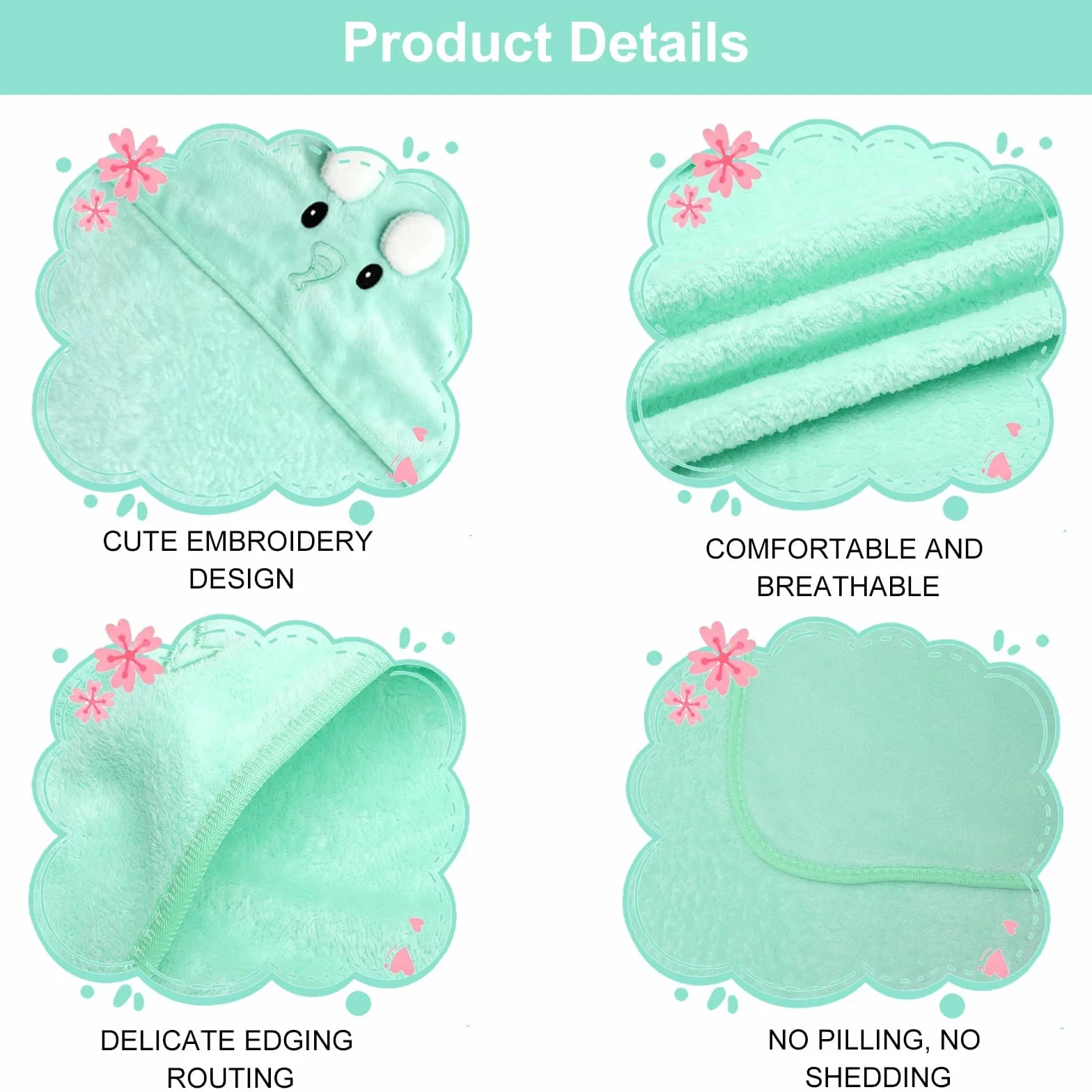 Lot de 3 serviettes à capuche pour bébé 80 x 80 cm serviette de bain