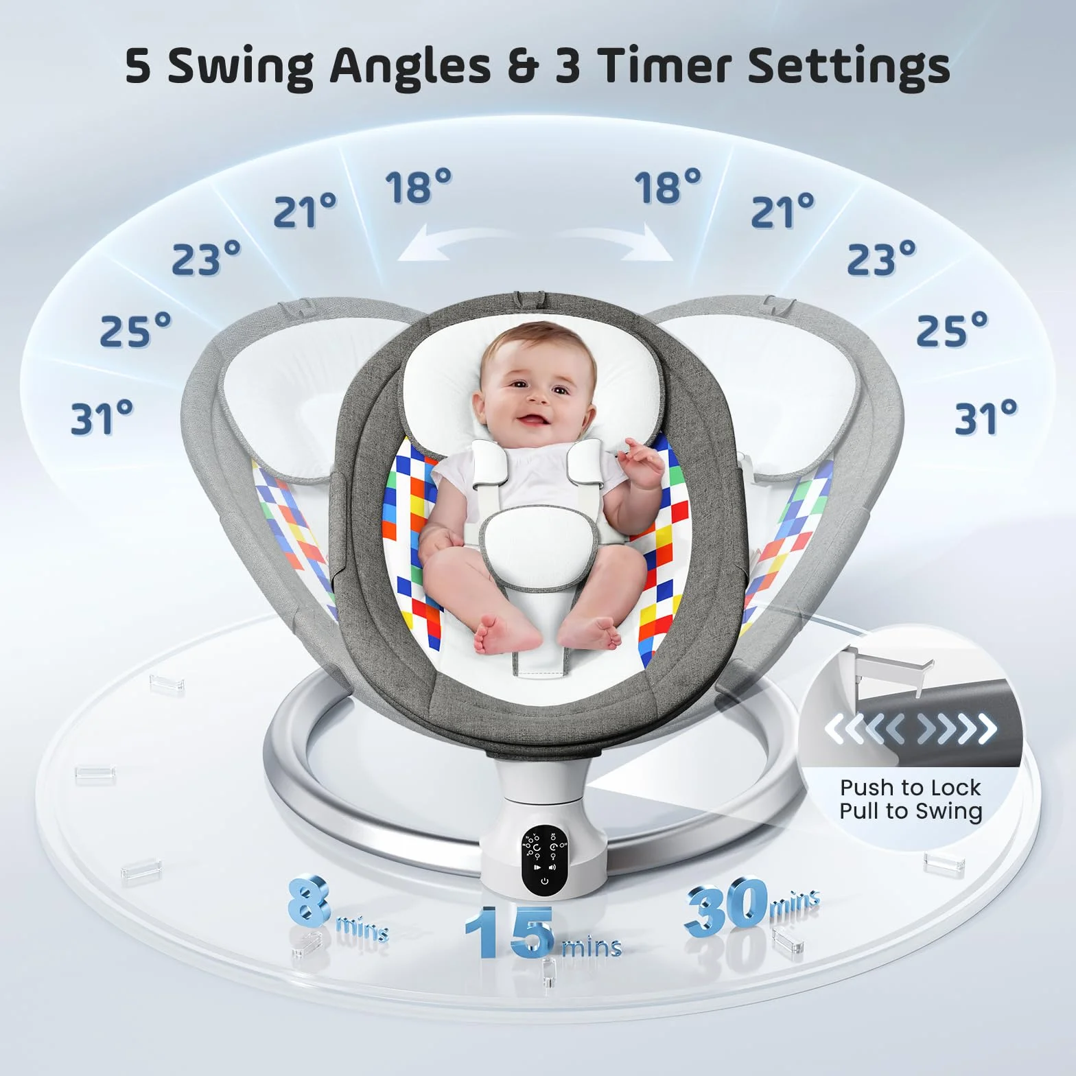 Balancelle Bébé Électrique Transat avec APP et Télécommande, Harnais 5 Points, 3 Minuteries, 5 Vitesses, 10 Mélodies, 0-9 Mois