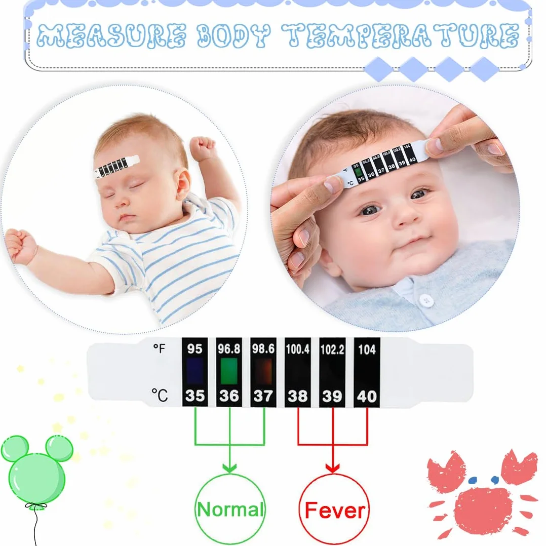 Bandes de Thermomètre Frontal 20 Pièces, Autocollant Portable Réutilisable pour Bébé Adulte