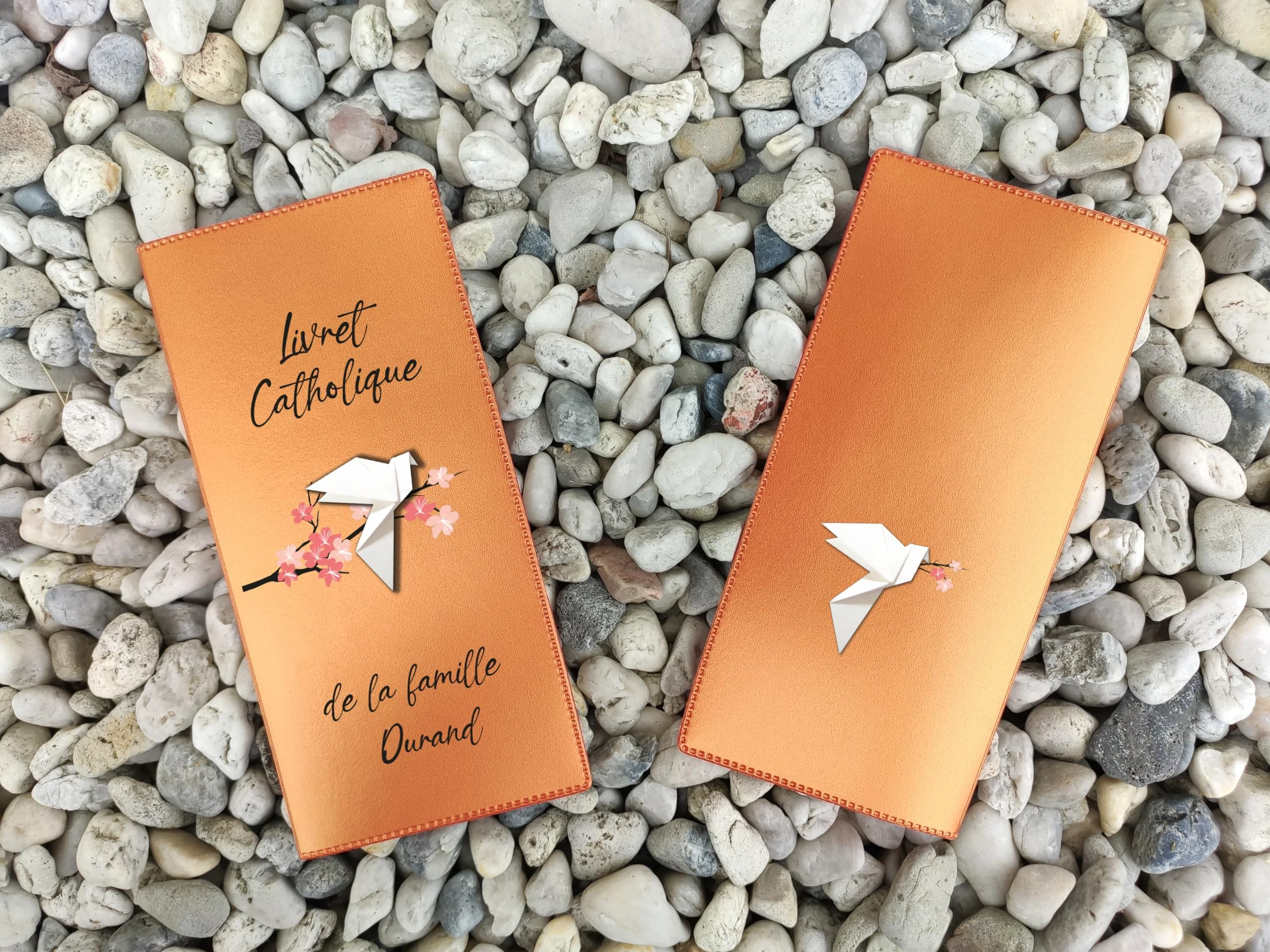 Protège Livret de Famille Personnalisé Catholique - Élégance et Protection - Fabriqué en France (Nacré Orange)