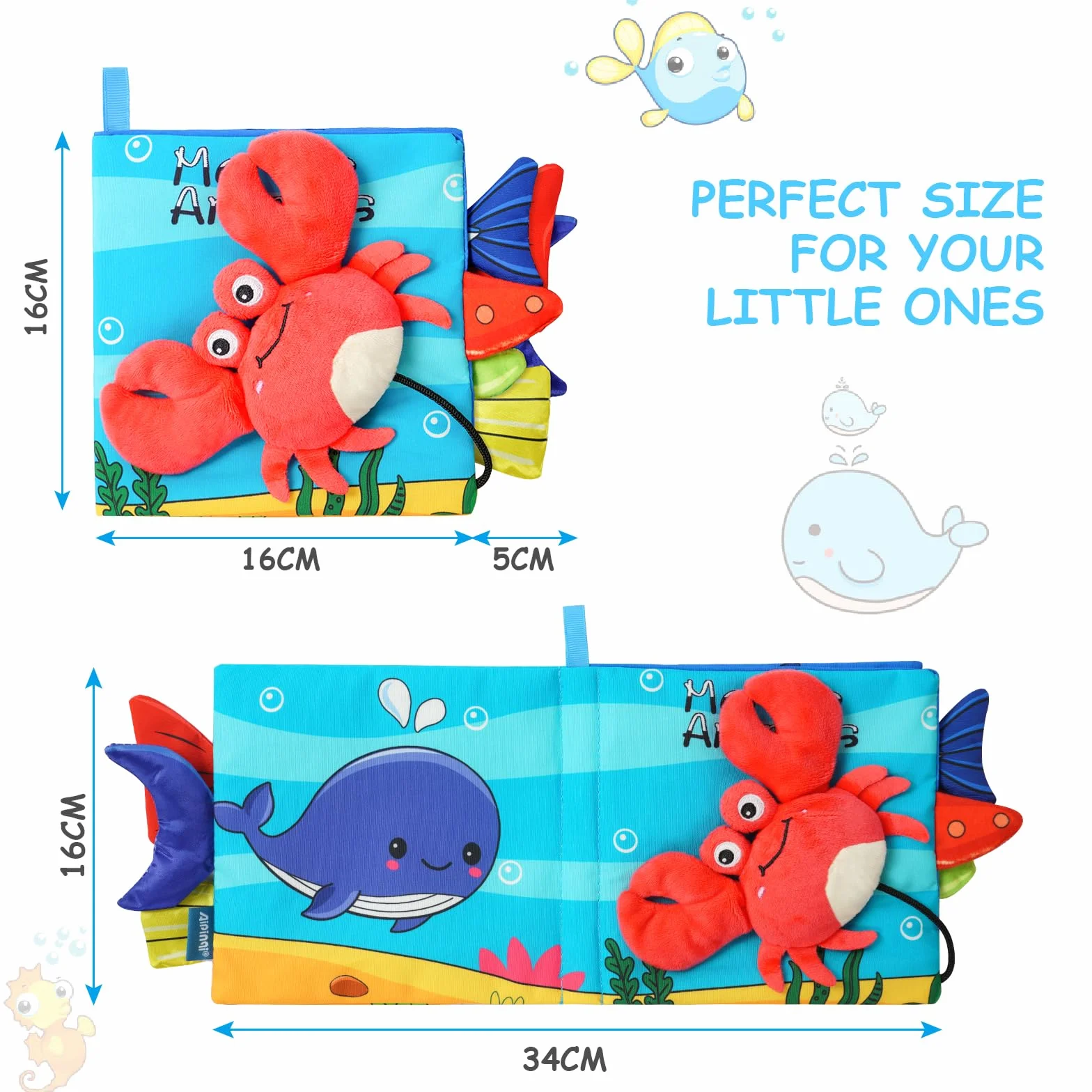 Vicloon Livre Tissu Bébé Eveil Jouet Educatif Animaux Crabe