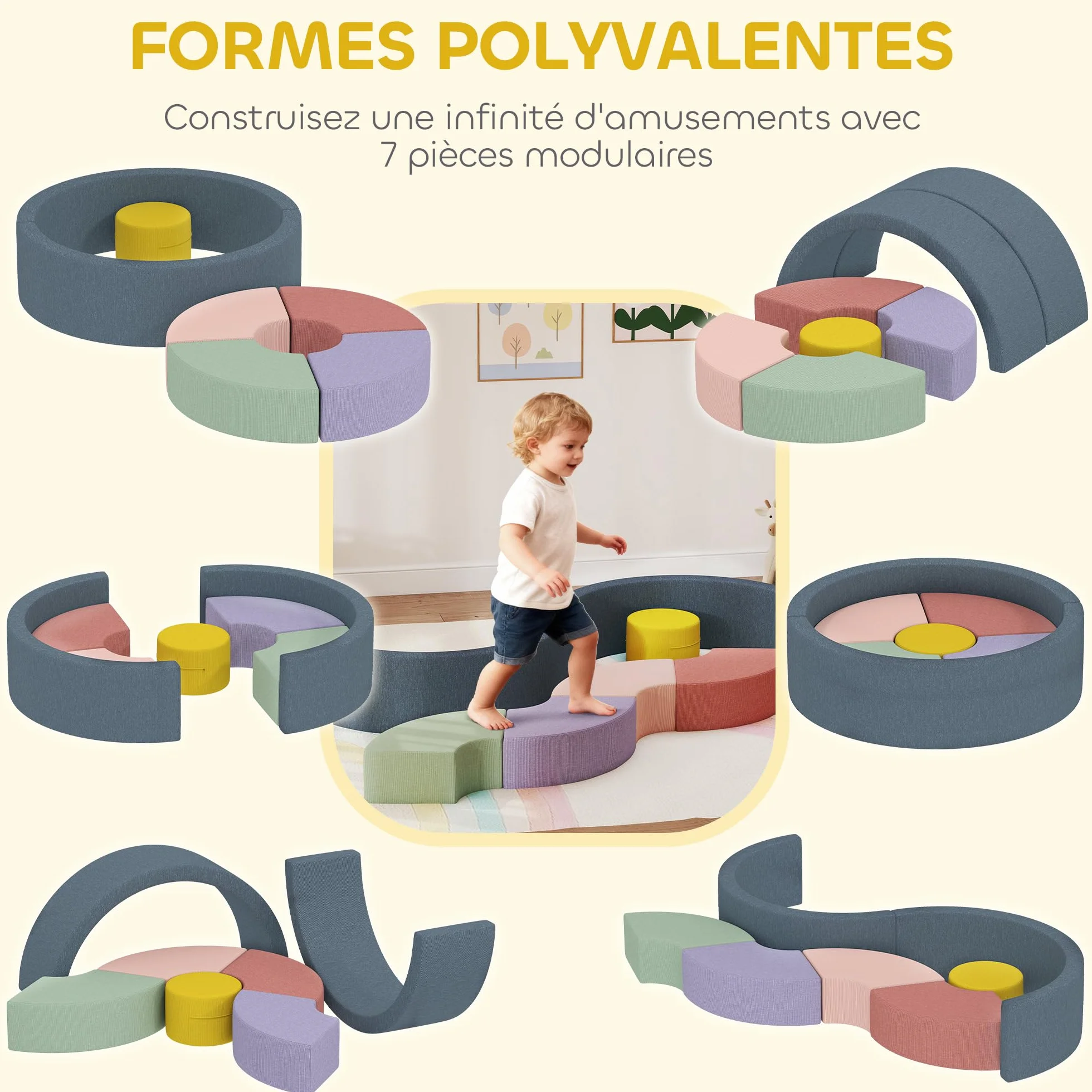 AIYAPLAY Parcours motricité bébé Mousse 7 PCS Module motricité avec Housse Lavable Jouets éducatifs Ramper Grimper Multicolore