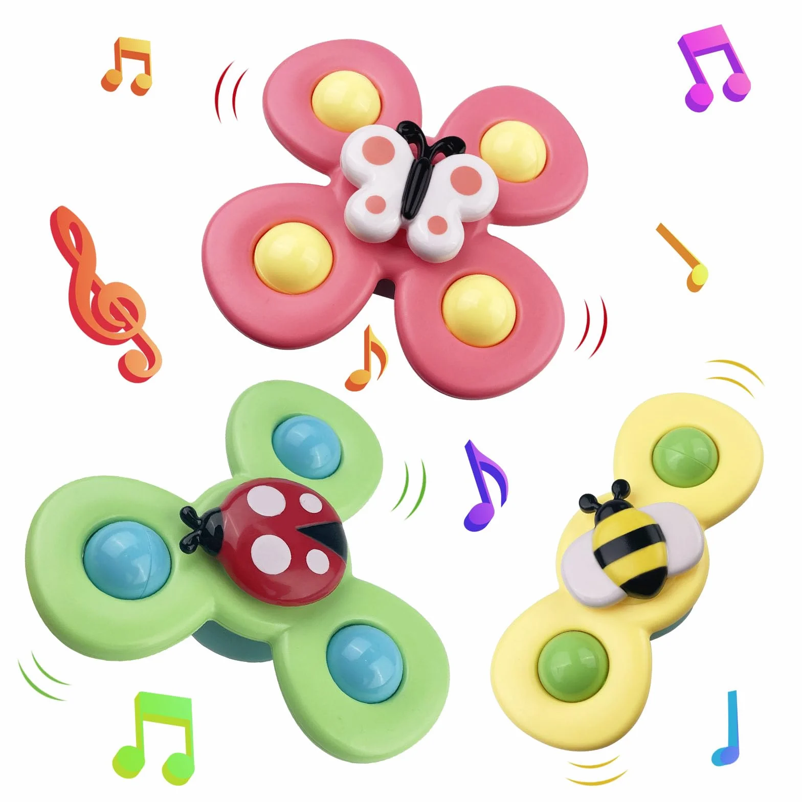 Jouet Bain Bébé 3PCS Spinner Ventouse Coccinelle Abeille Papillon Animaux Mignons