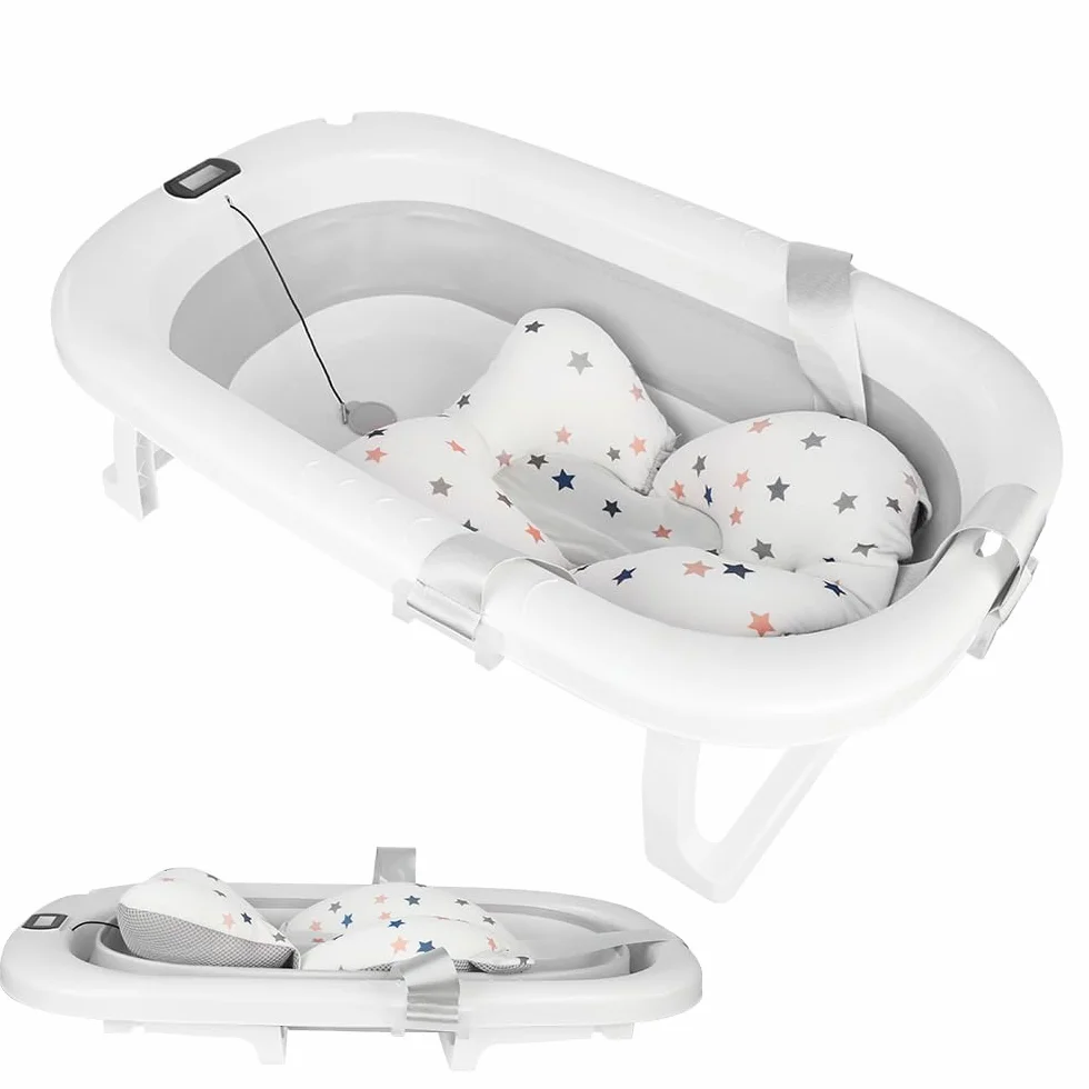 Baignoire pour bébé pliable XXL avec coussin antidérapant et thermomètre